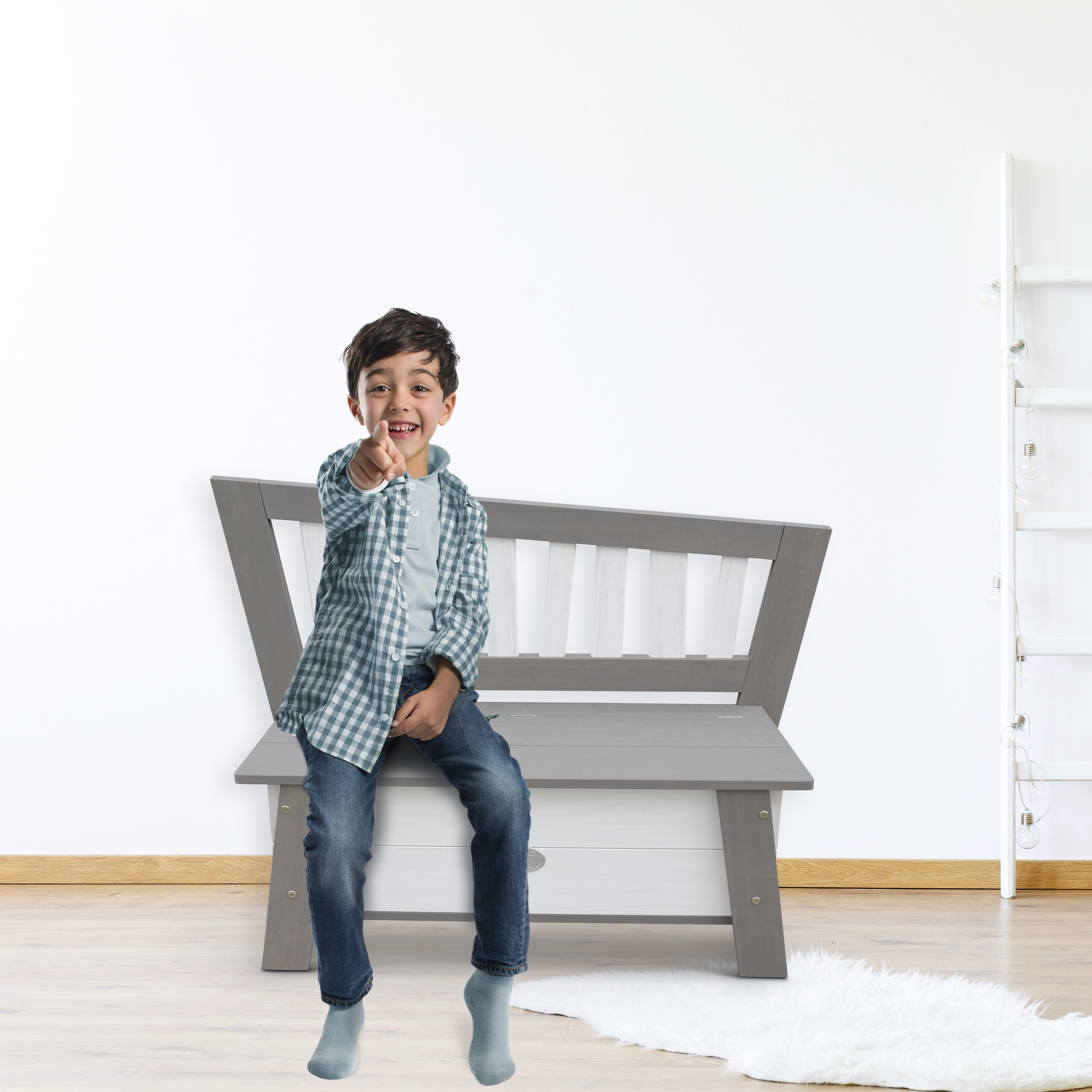 Corky Storage Bench Grey/White Corky Storage Bench Grey/White