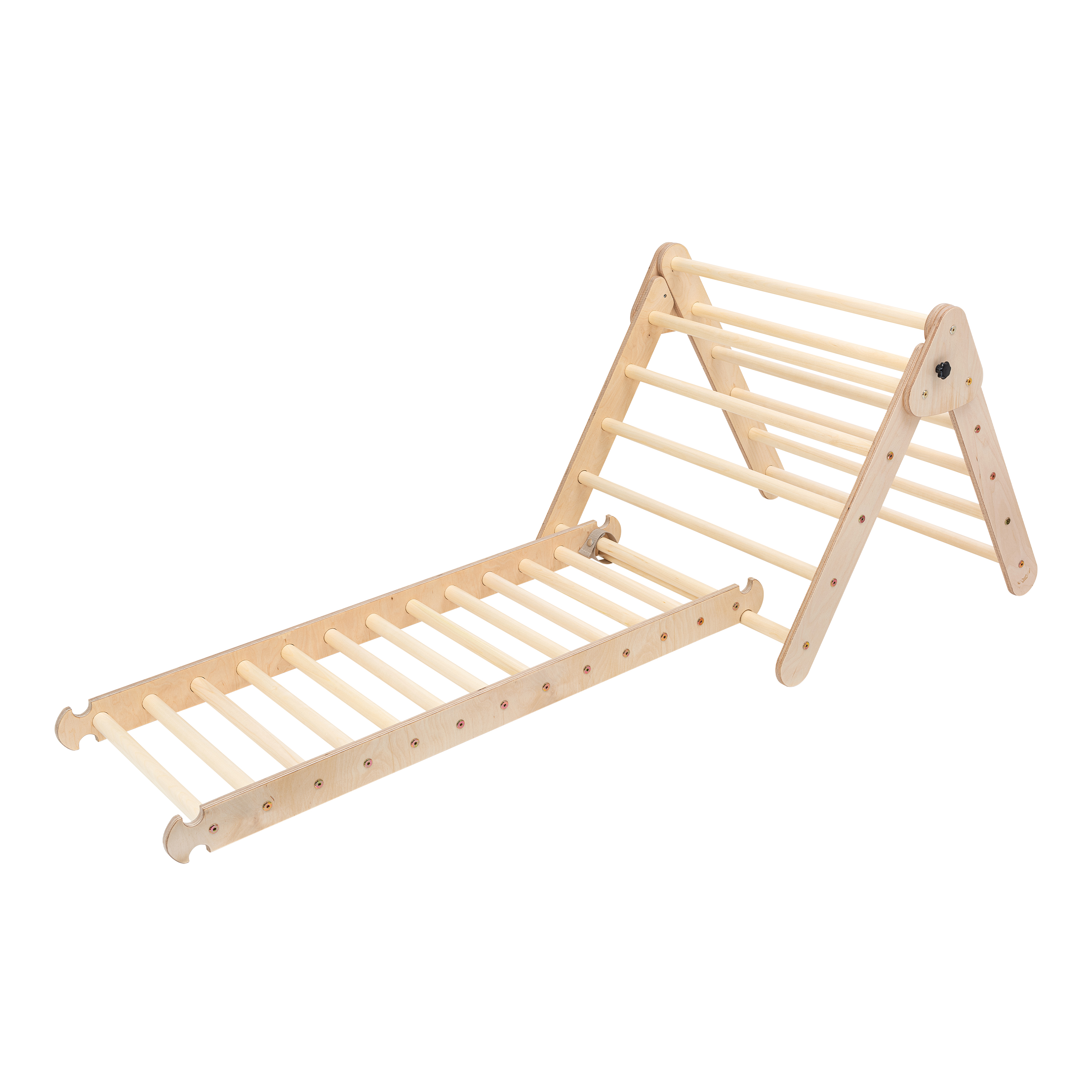 Houten Klimdriehoek met Ladder en Klimwand Naturel