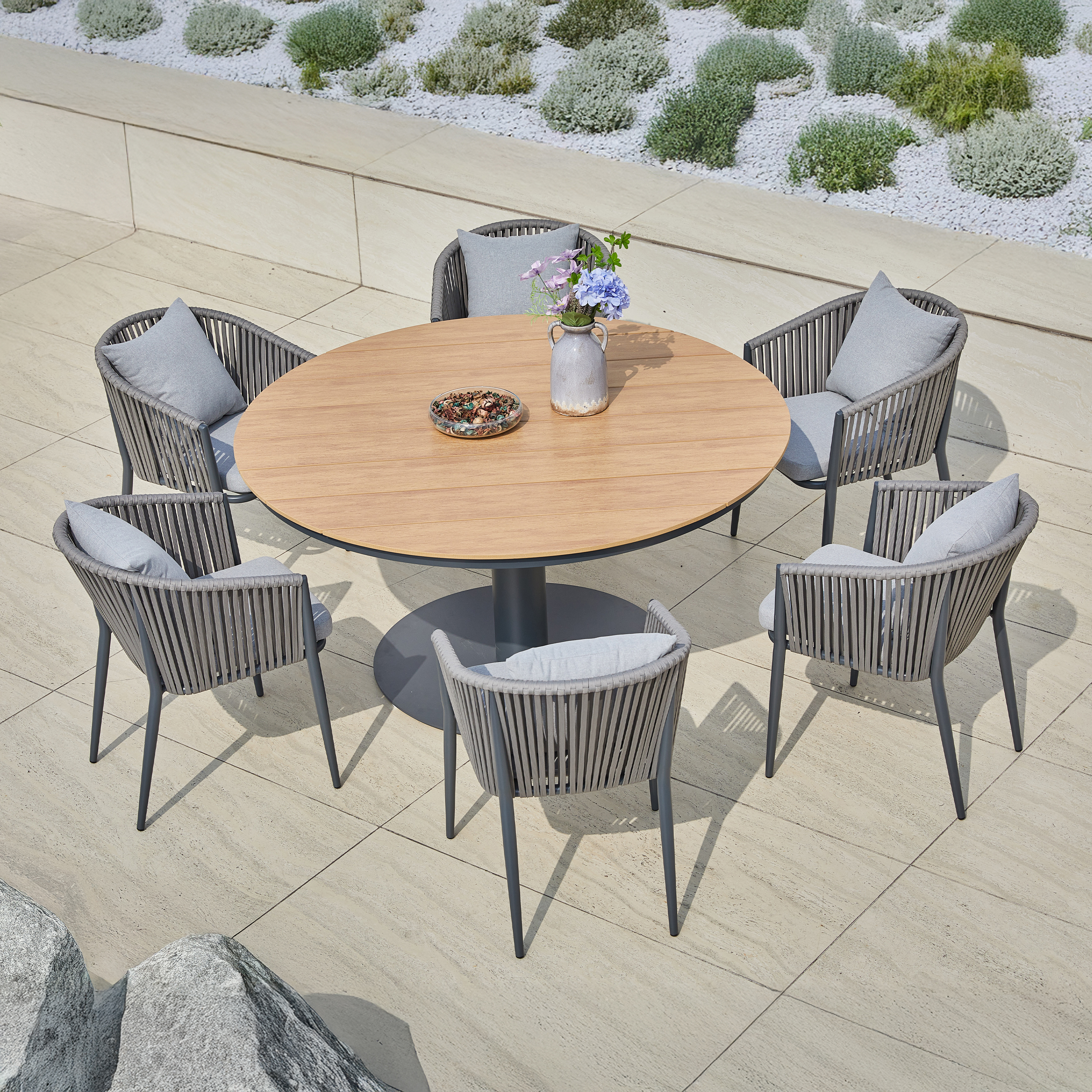 Jay/Faye Ensemble de jardin, 150 cm, 7 pièces -Anthracite