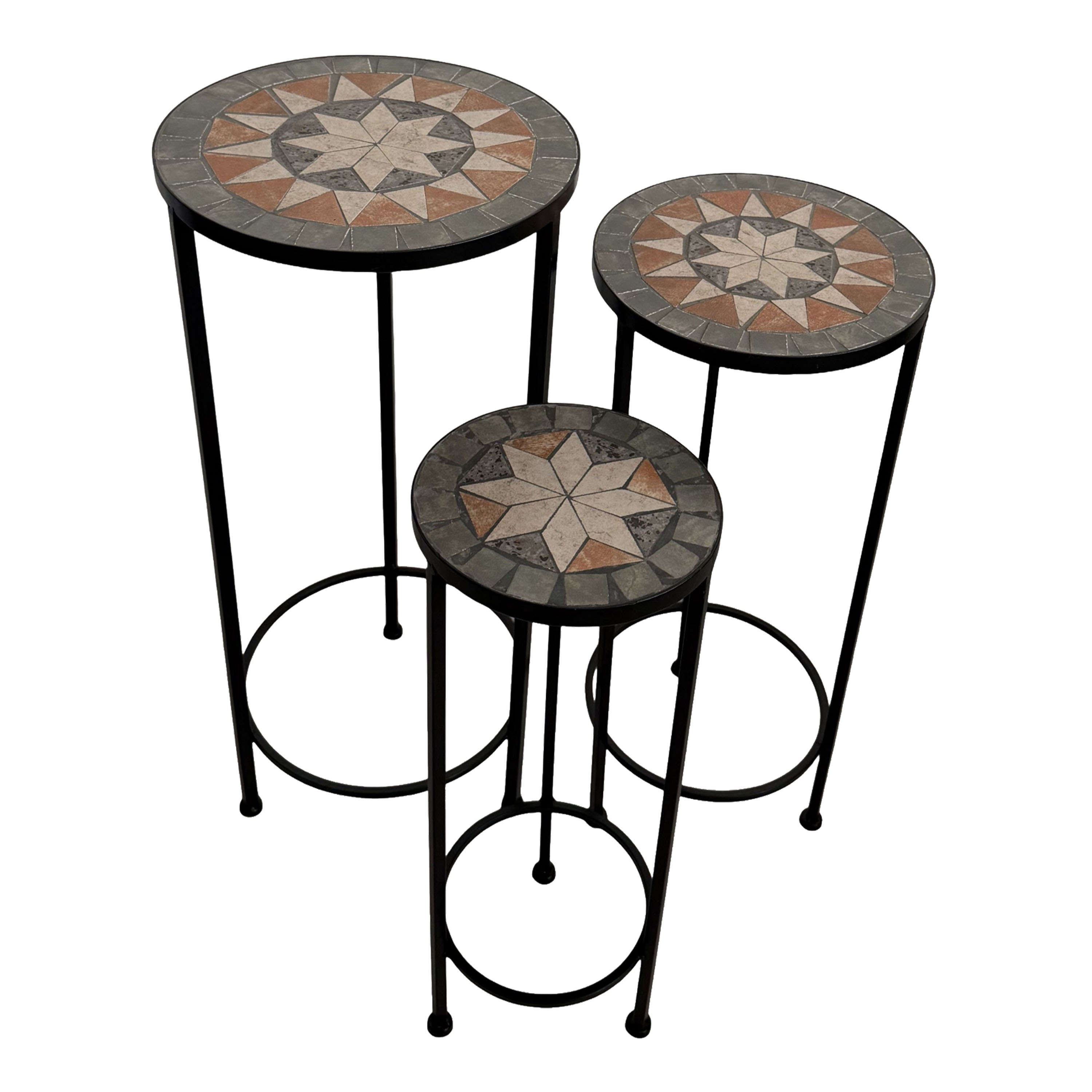 Lola Mozaïek Plantentafel Rond Ster Grijs/bruin-Set 3 stuks
