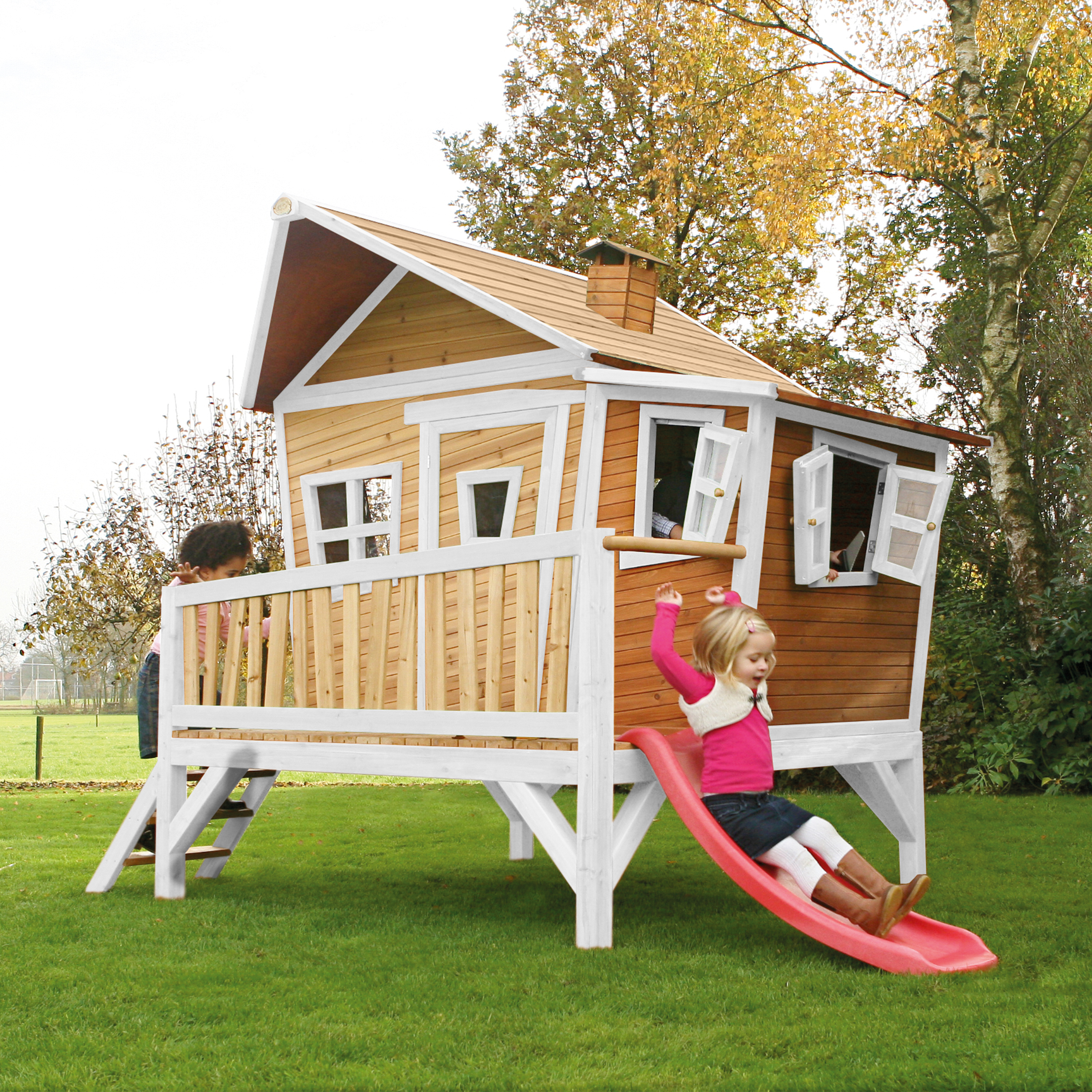 Emma Playhouse Brown/White - Red Slide