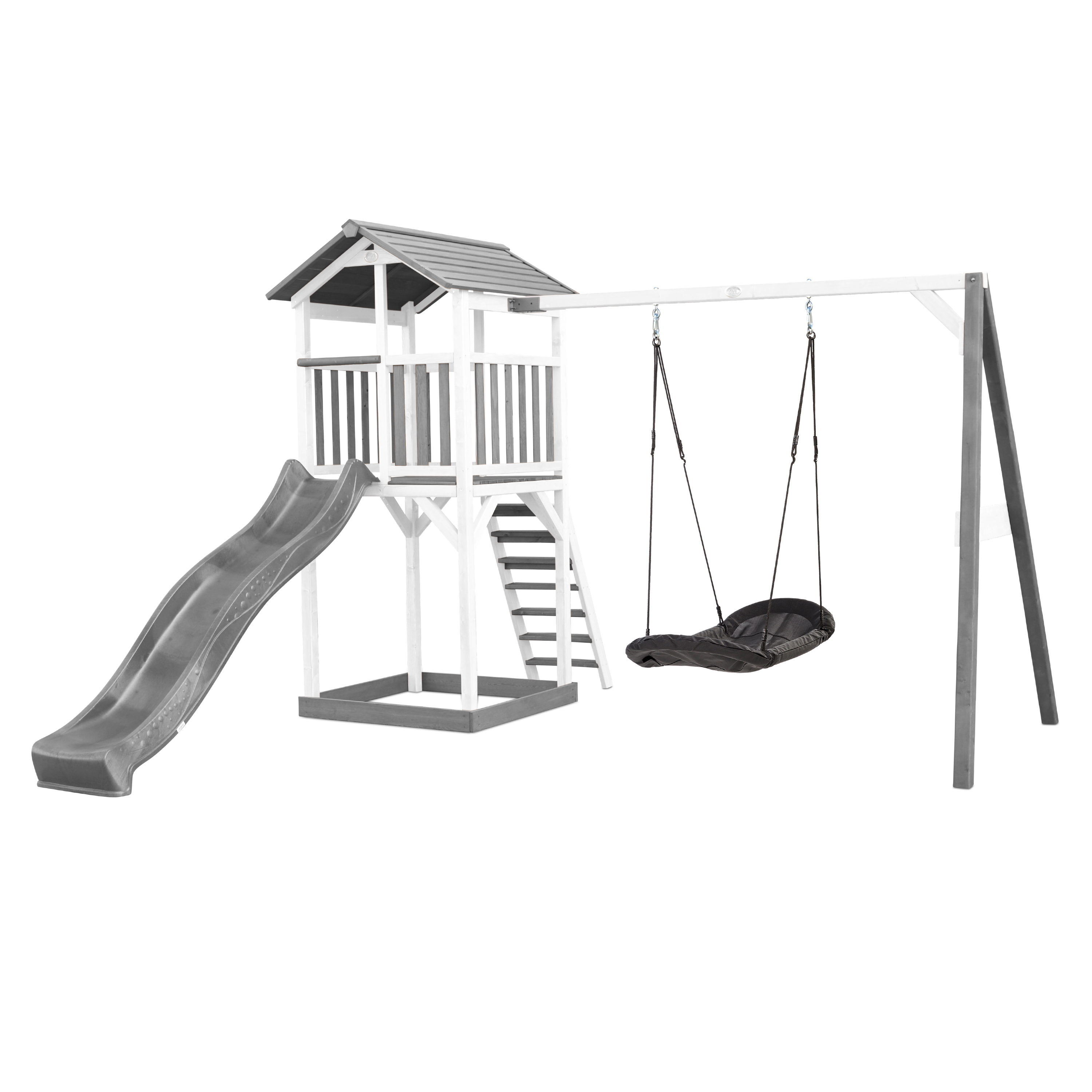 Beach Tower Speeltoren met Roxy Nestschommel Grijs/wit - Gri