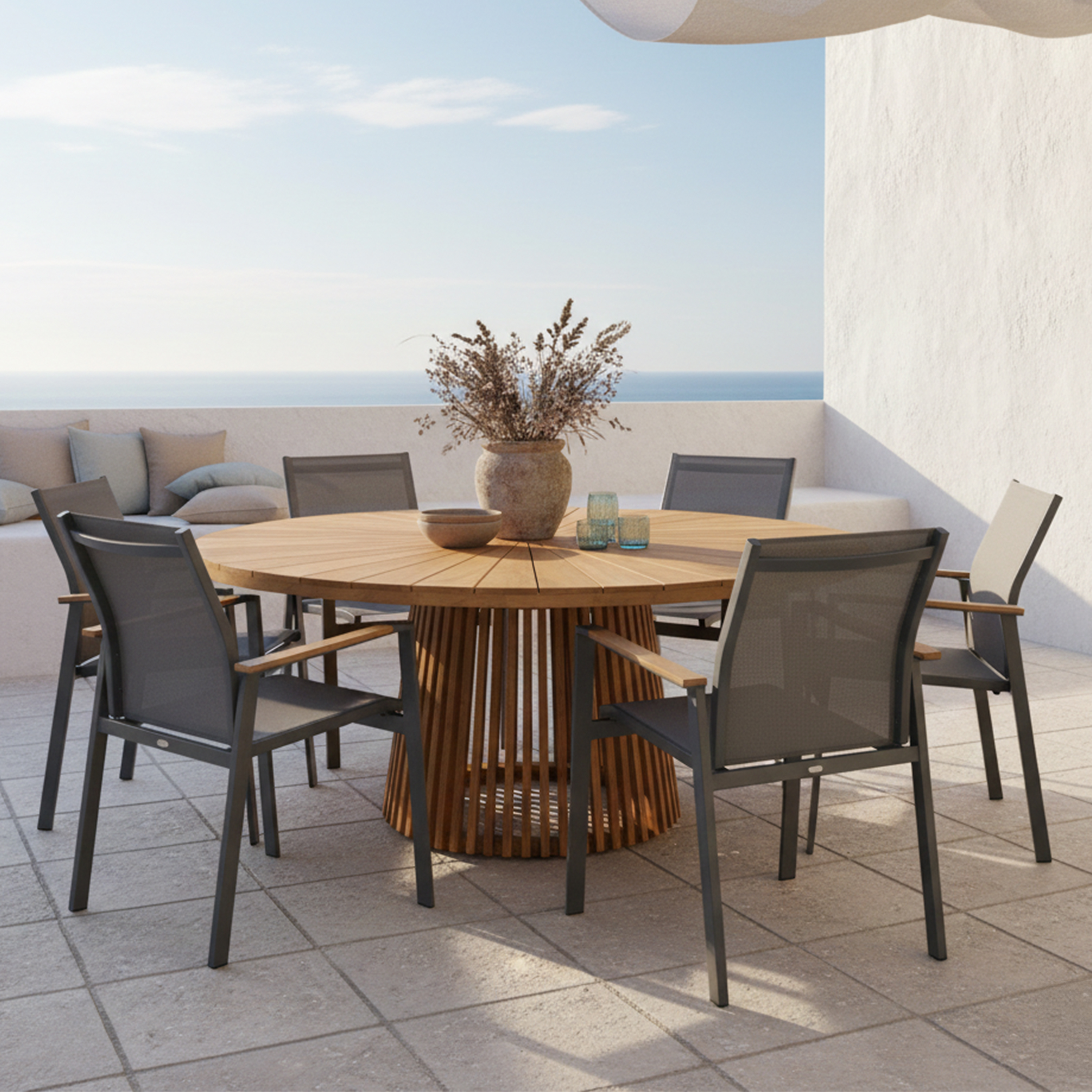 Hani/Alva 150 cm Tuinset 7-delig Teak/Aluminium