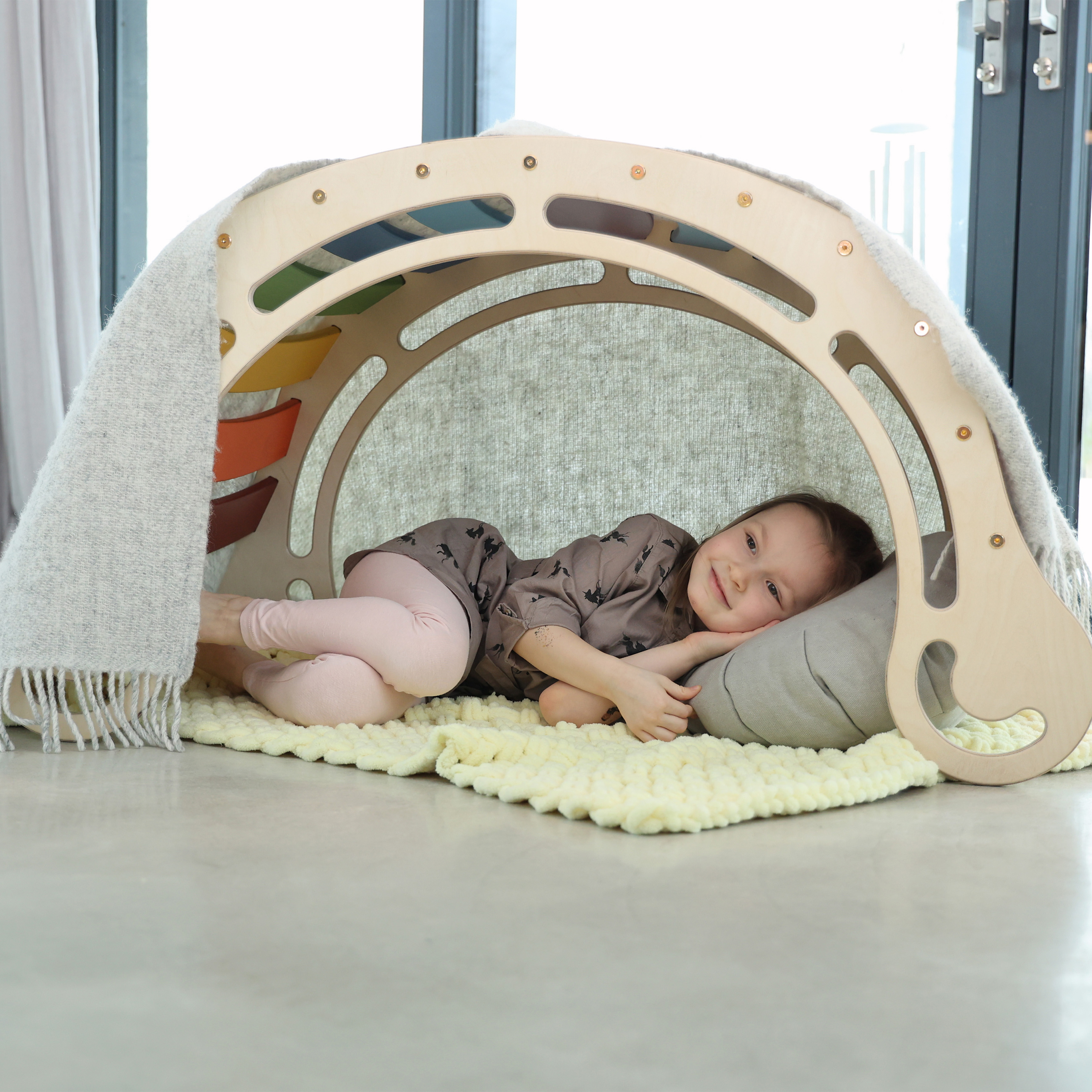 Houten XXL Rocker met Klimwand Regenboog