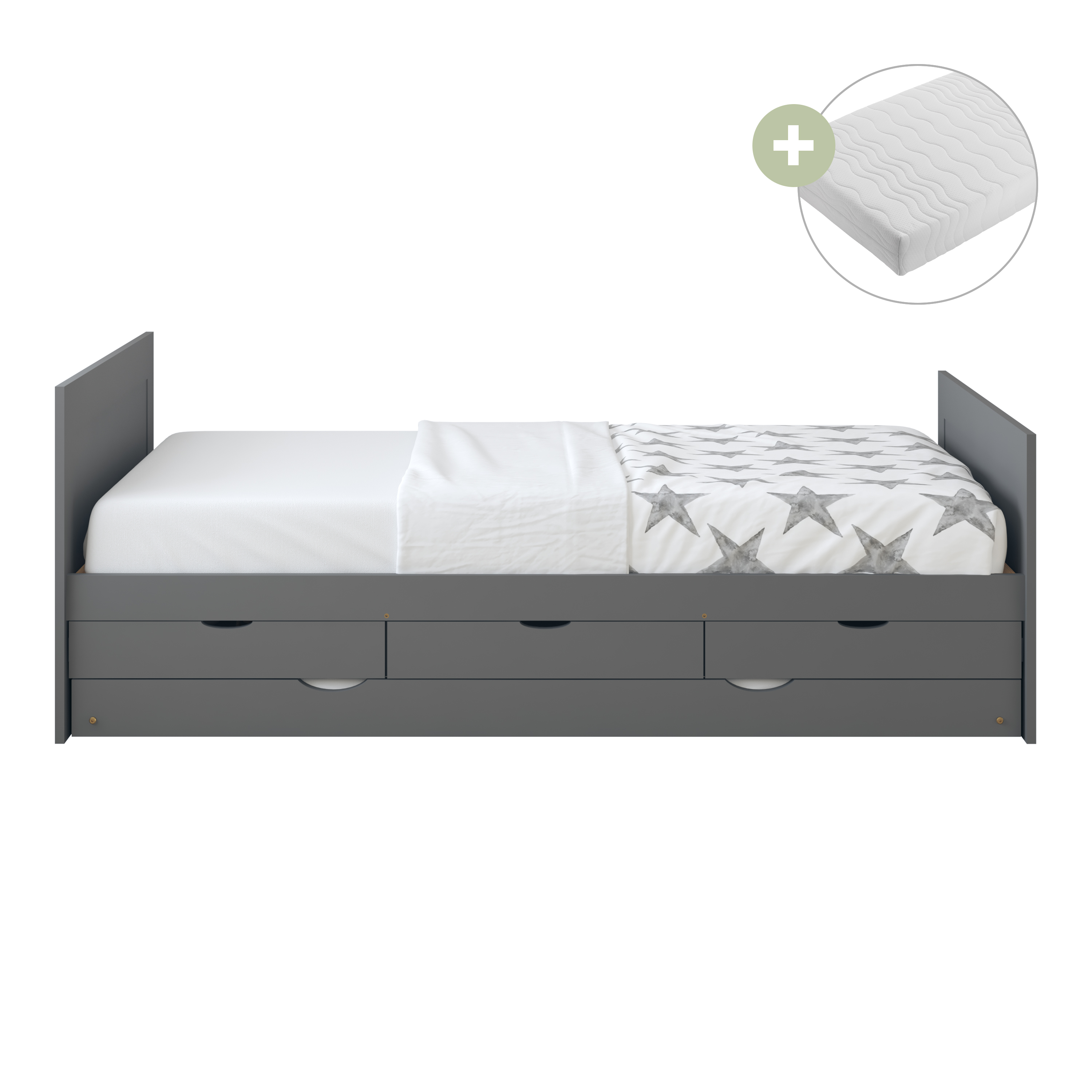 Eli Kids Bed with Trundle Grey – With Mattress