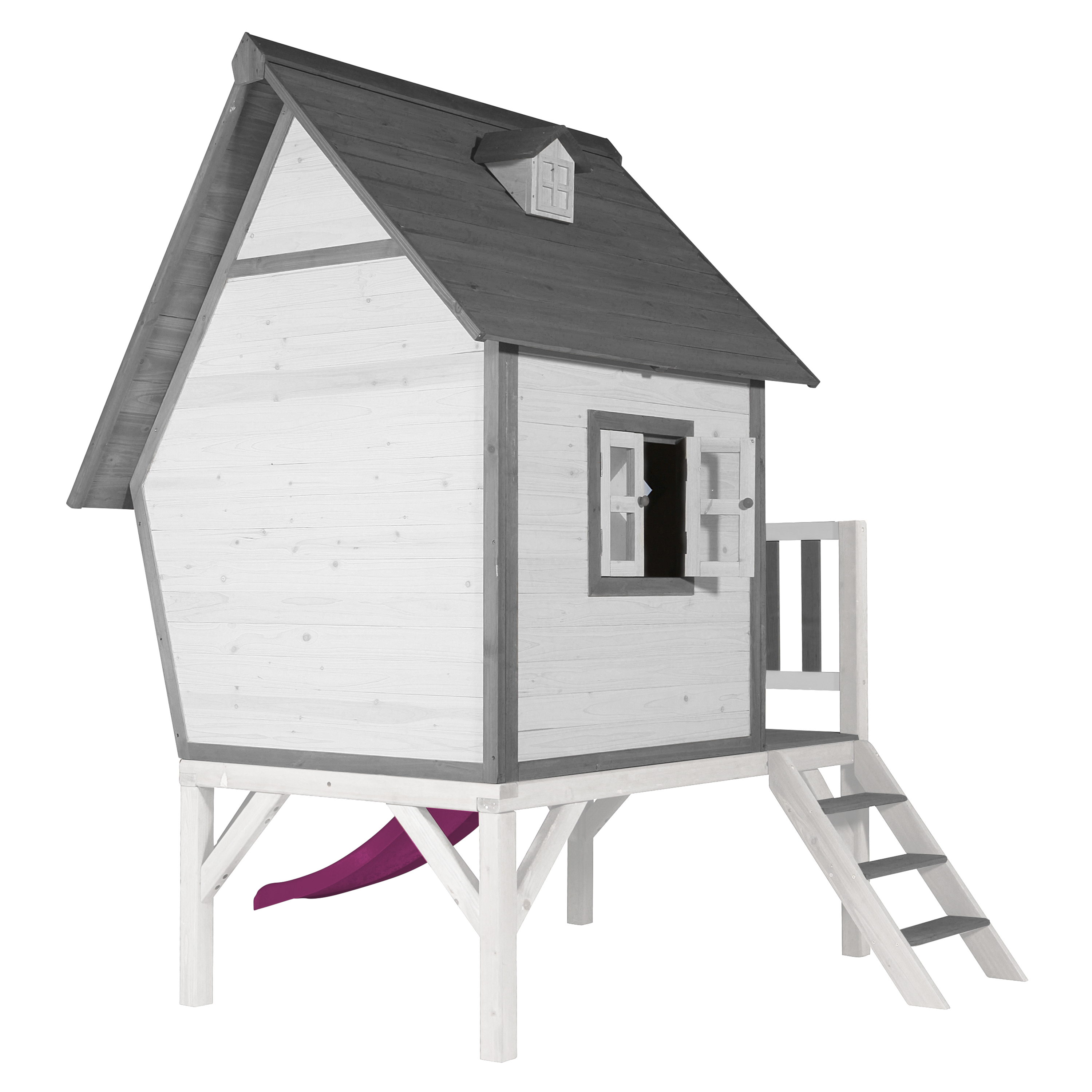 Cabin XL Speelhuis Grijs/wit - Paarse Glijbaan