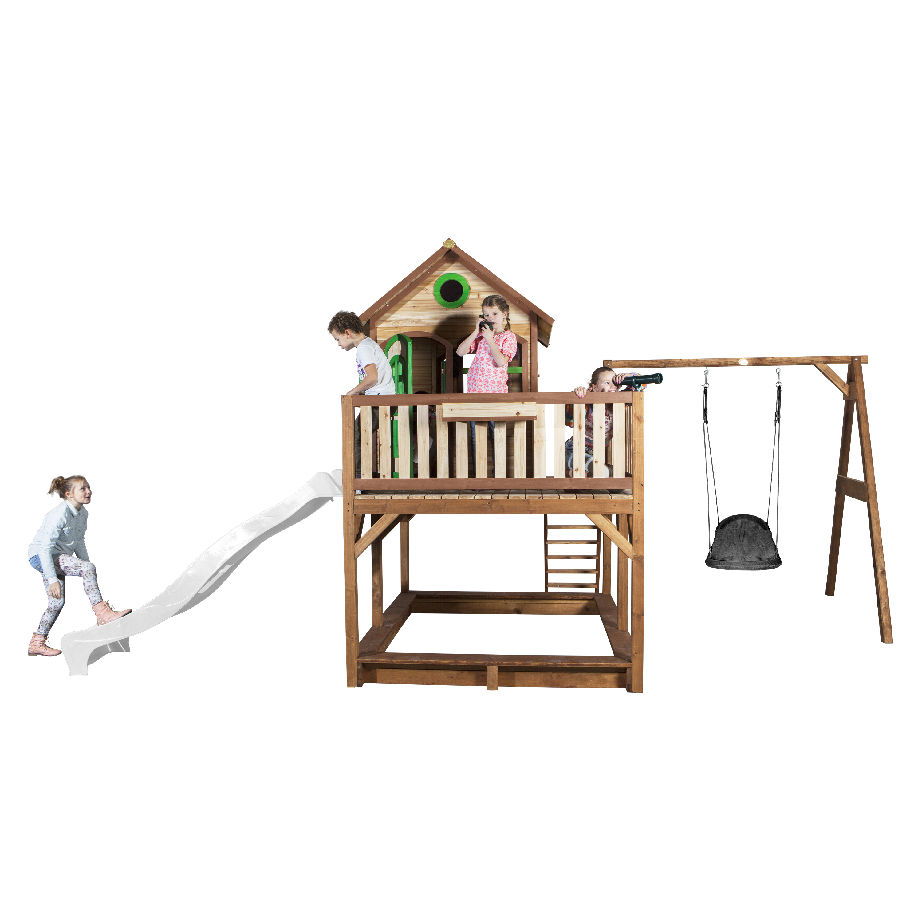 Liam Playhouse with Roxy Nest Swing Brown/Green - White Slid