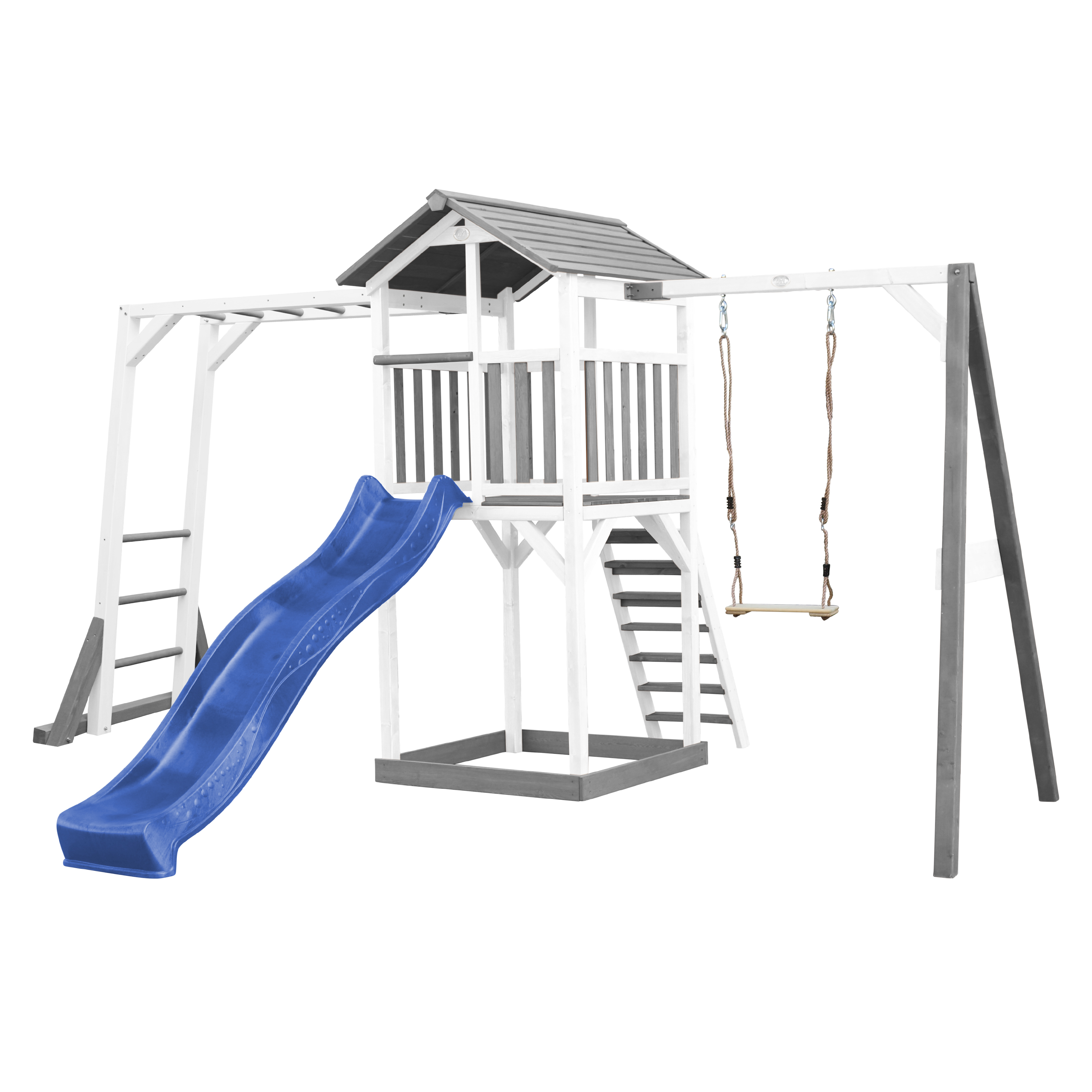 Beach Tower with Climbing Frame and Single Swing Grey/White 