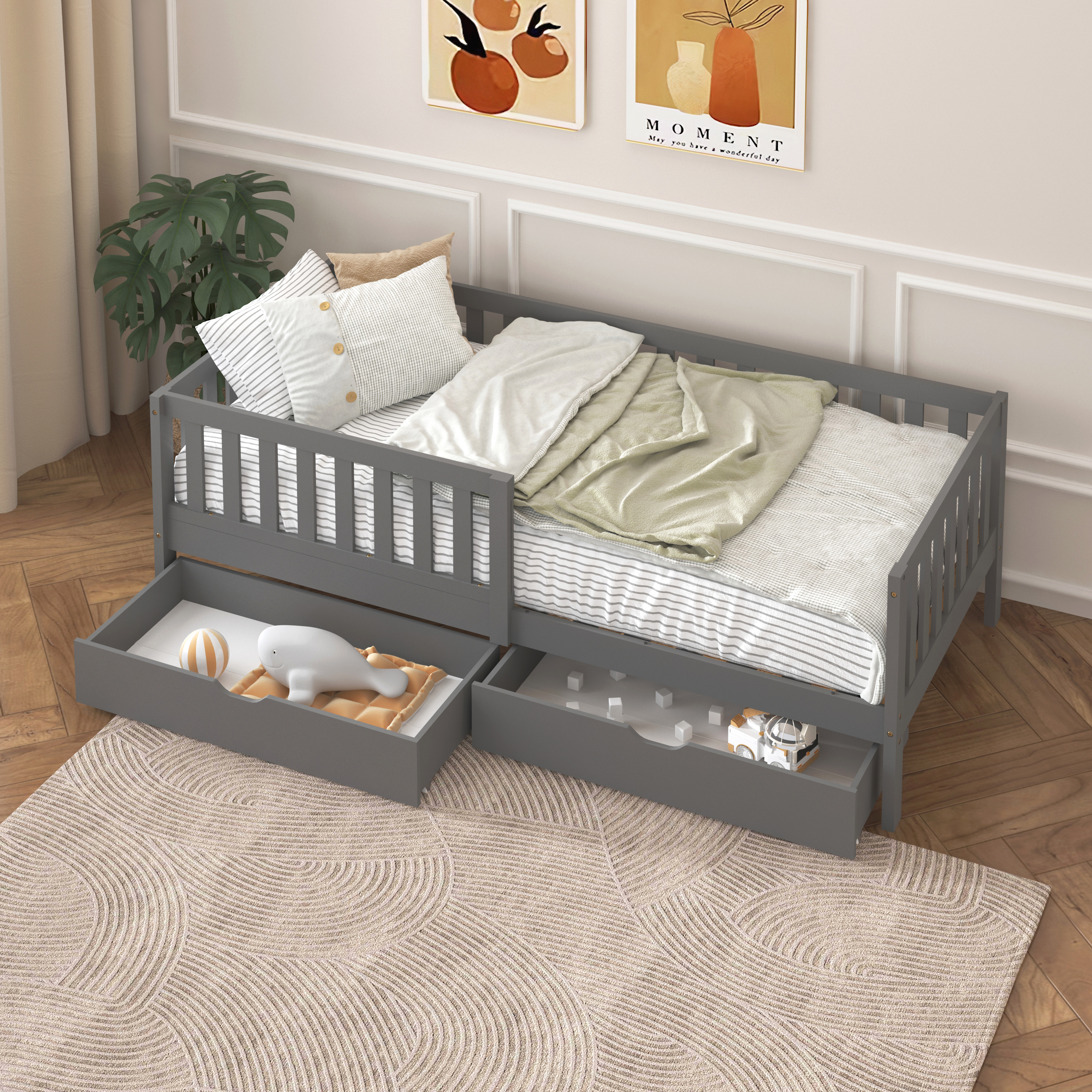 Isa Kids Bed with Storage Drawers Grey – Without Mattress