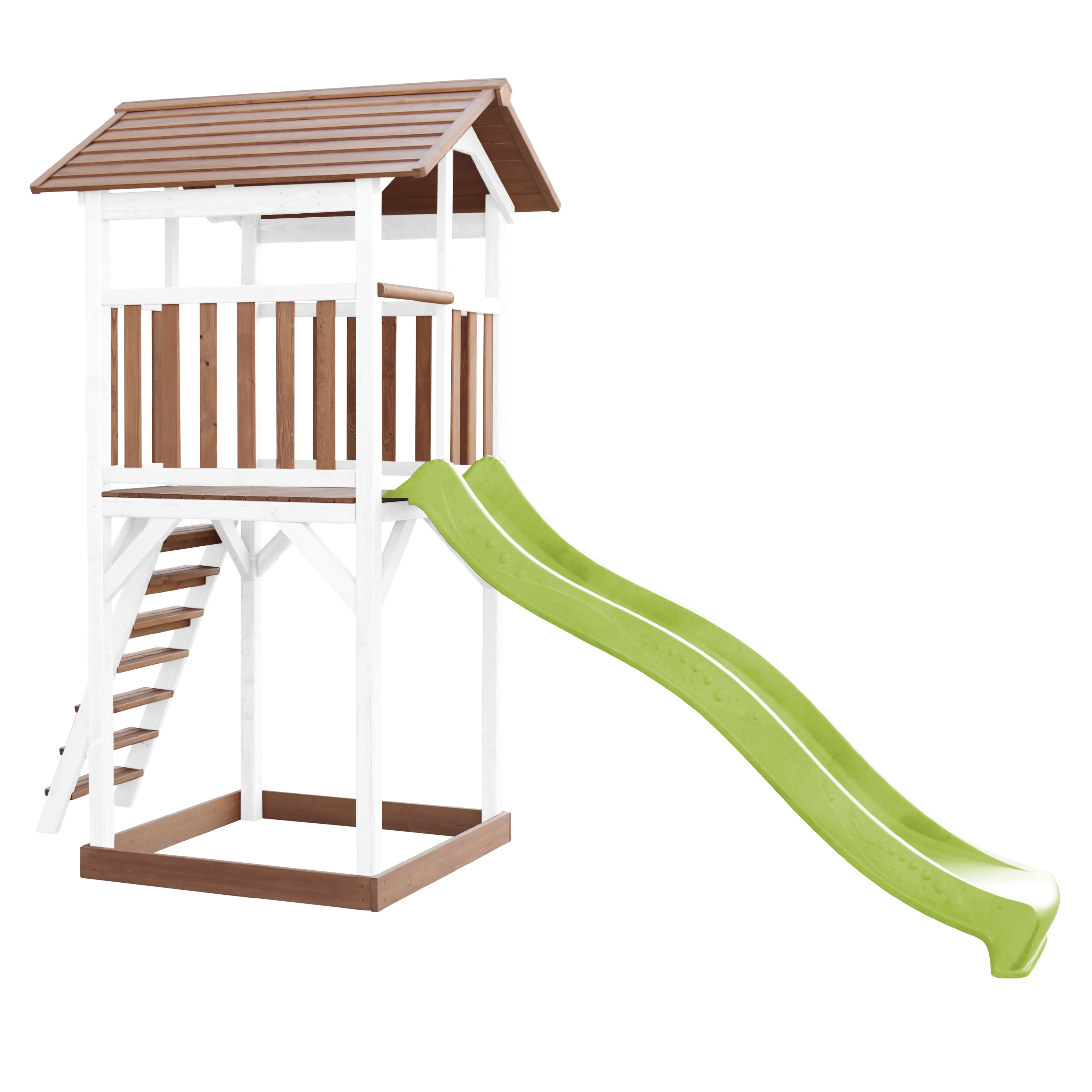 Beach Tower Speeltoren Bruin/wit - Limoen groene Glijbaan