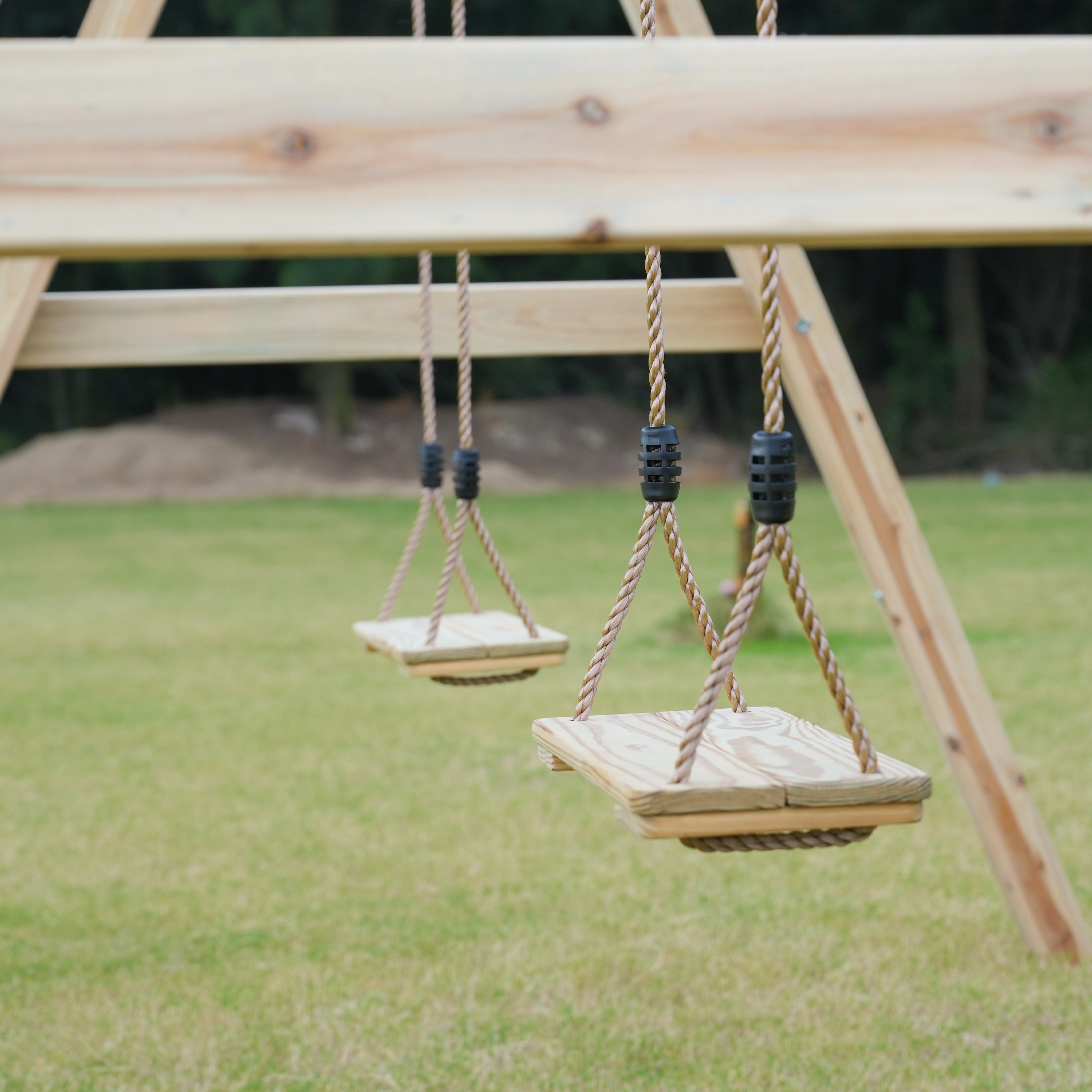 Maya Double wooden Swing with Trapeze Brown