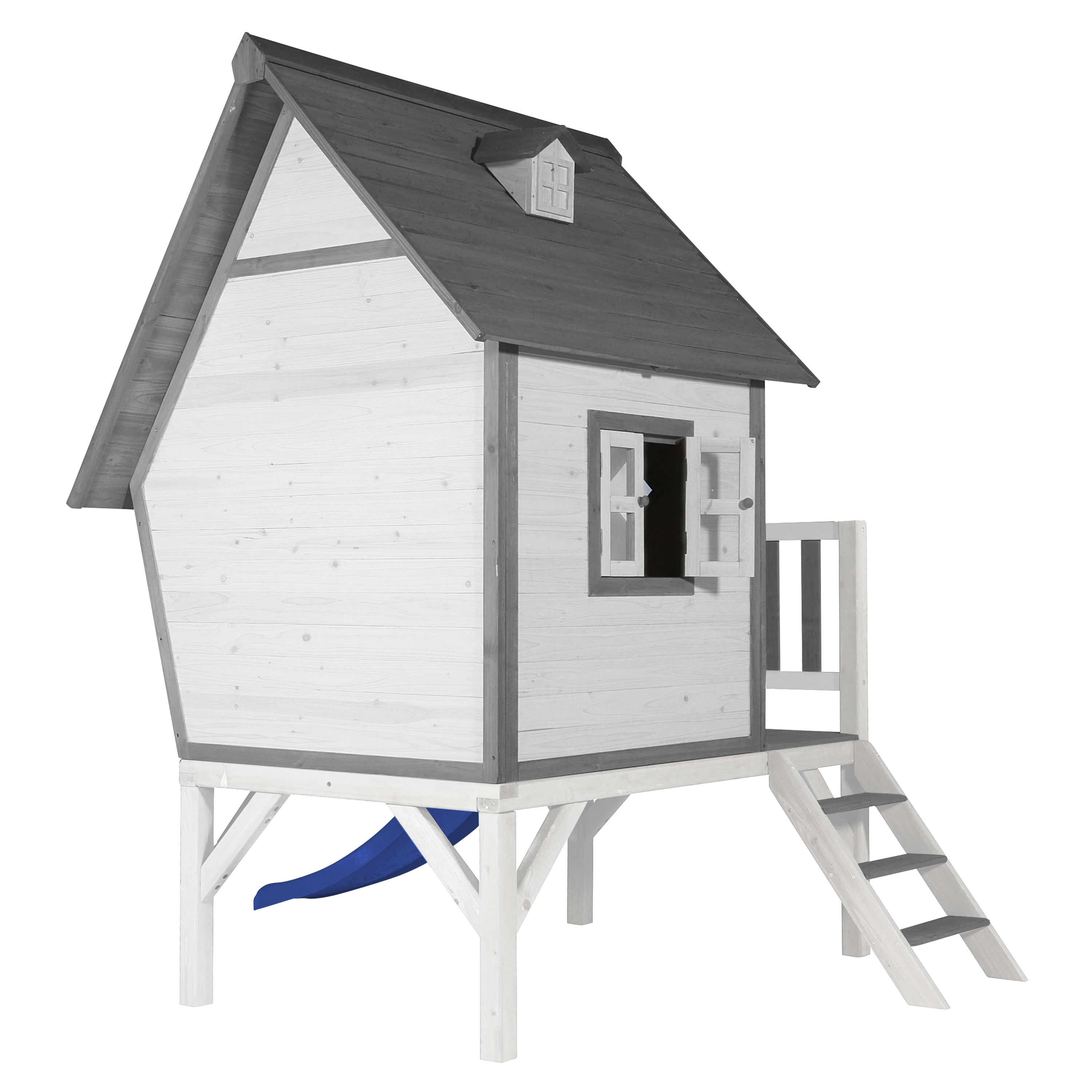 Cabin XL Speelhuis Grijs/wit - Blauwe Glijbaan