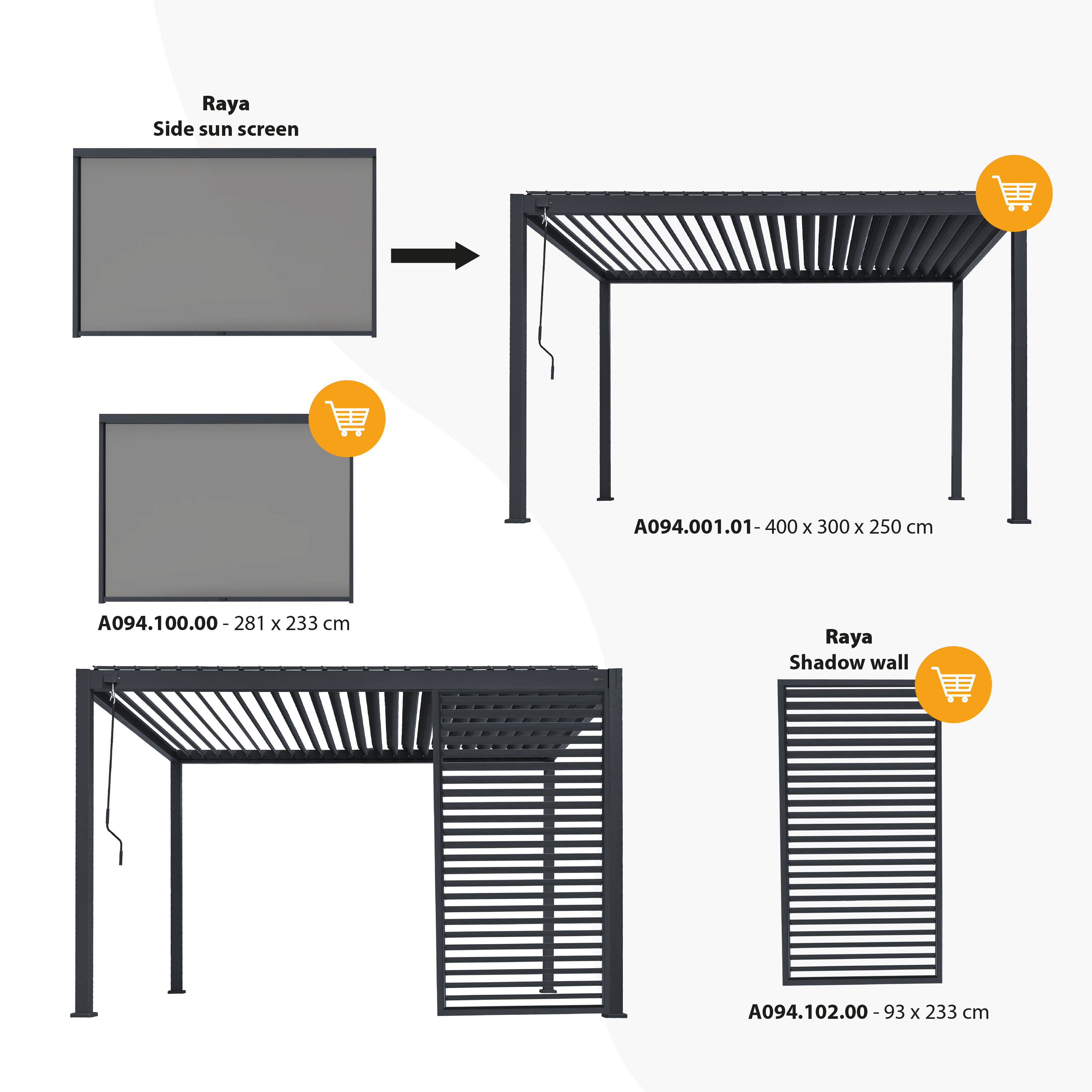 Raya Pergola Screen 4 m Antraciet/zwart