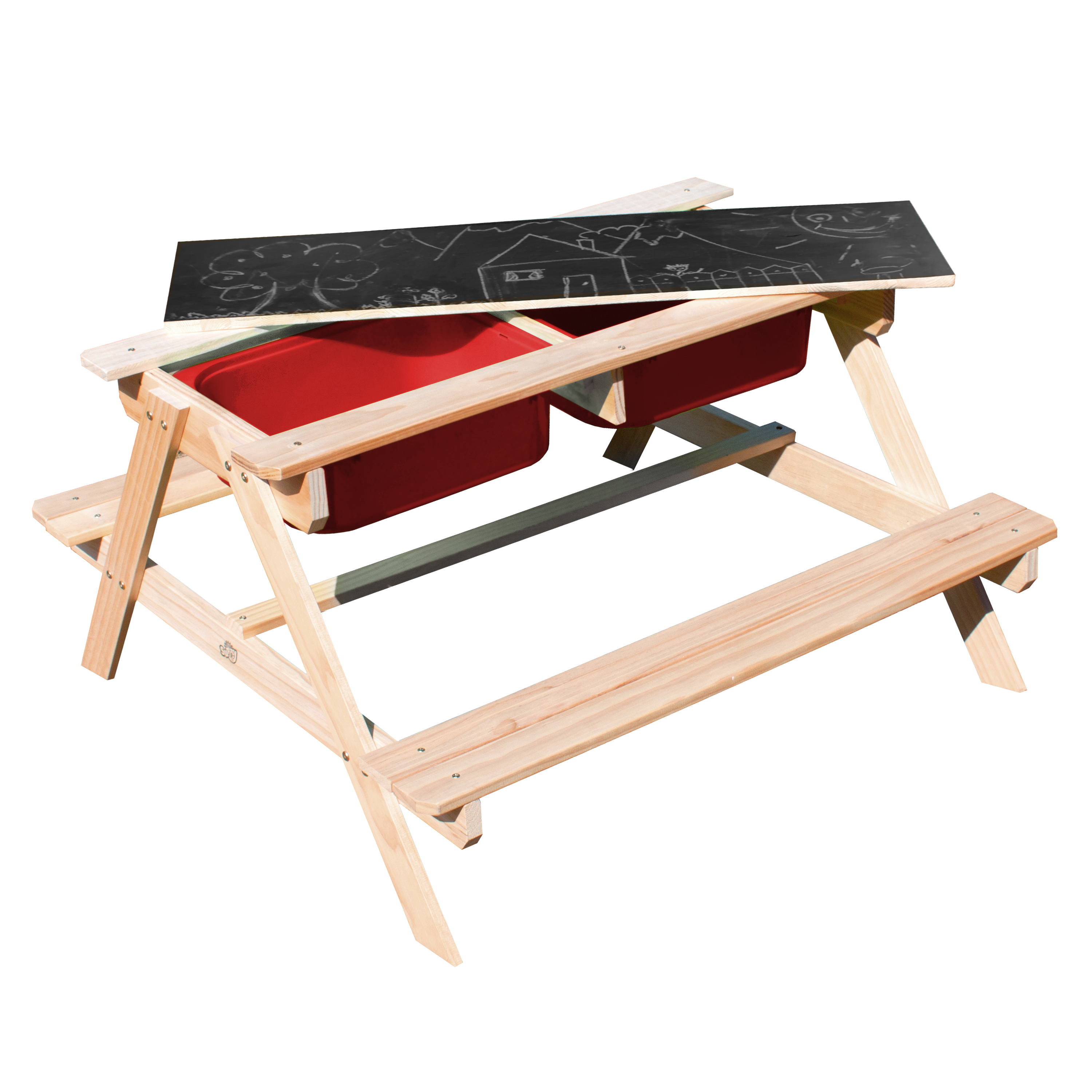 Dual Top 2.0 Sand & Water Picnic Table with Red Bins