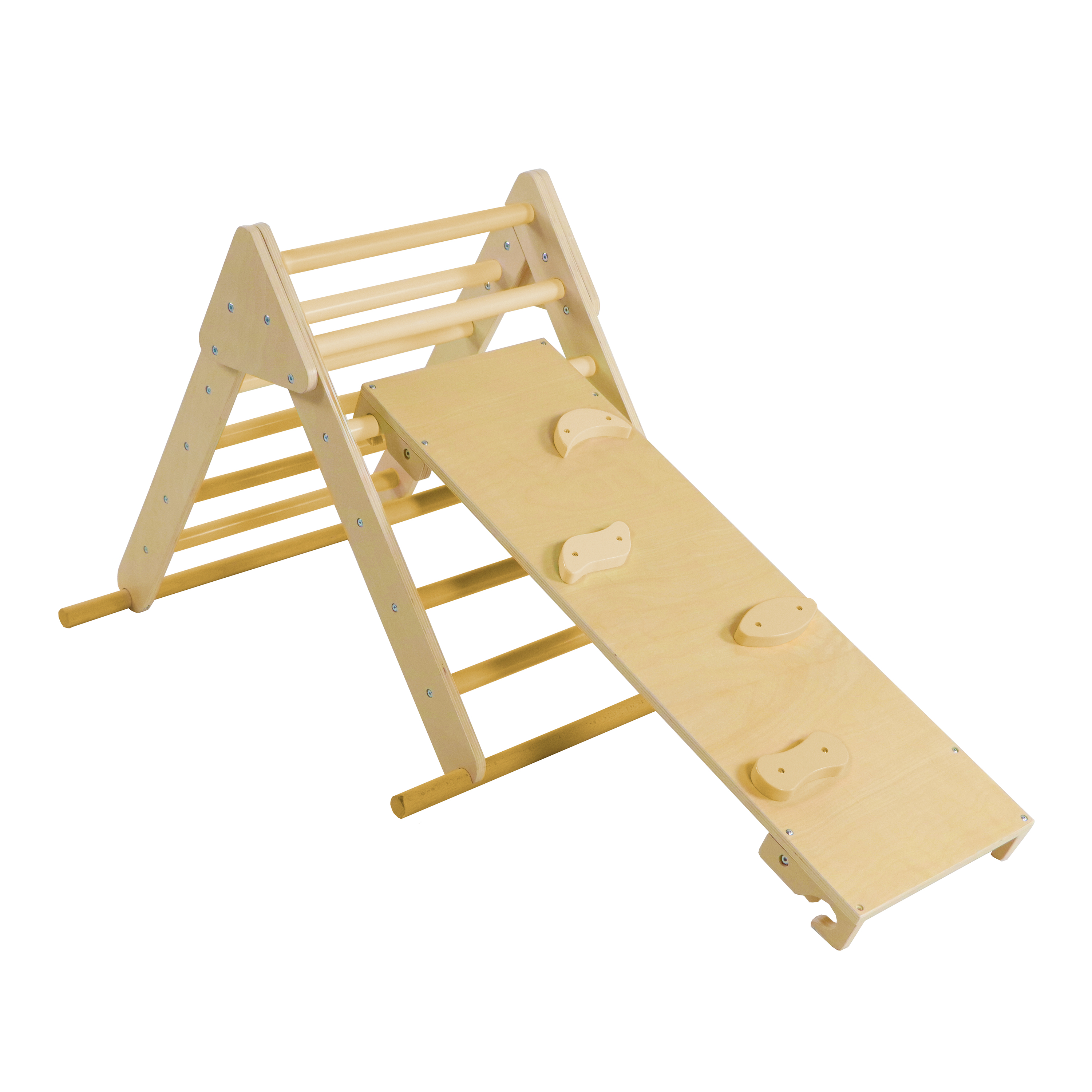 3-in-1 Houten Klimdriehoek met Klimwand en Roc