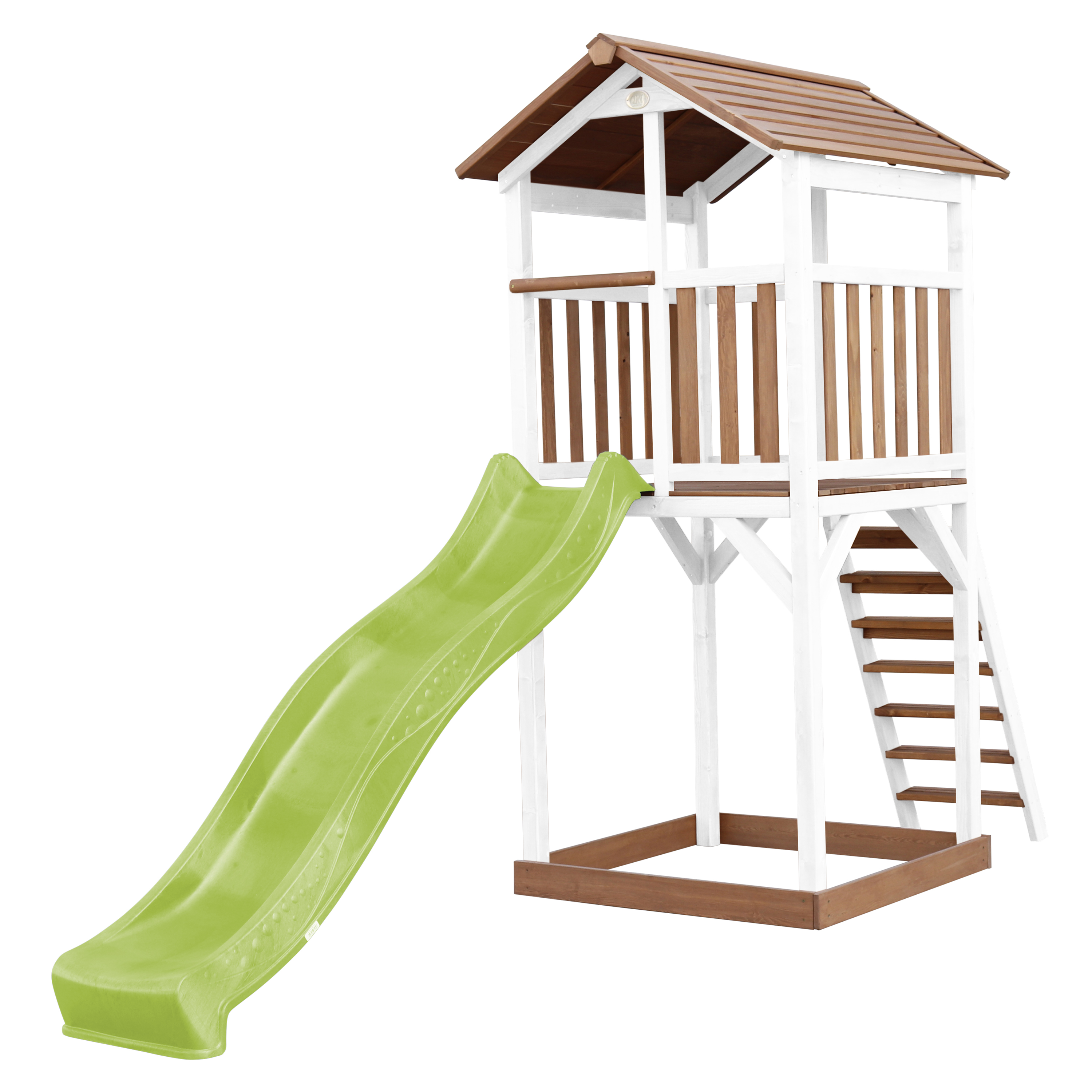 Beach Tower Speeltoren Bruin/wit - Limoen groene Glijbaan