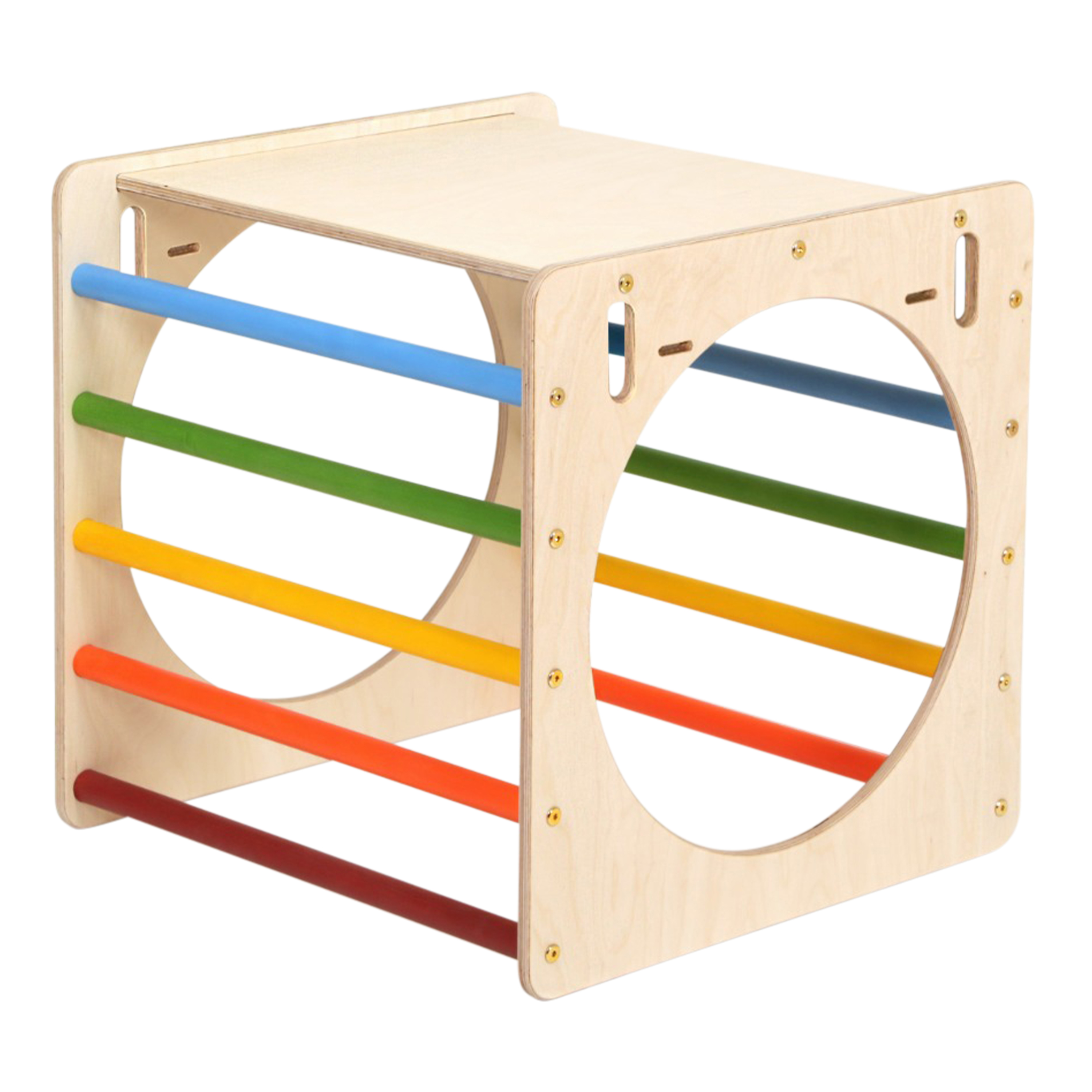 Houten Activiteiten Kubus met Ladder en Klimwand Regenboog Houten Activiteiten Kubus met Ladder en Klimwand Regenboog