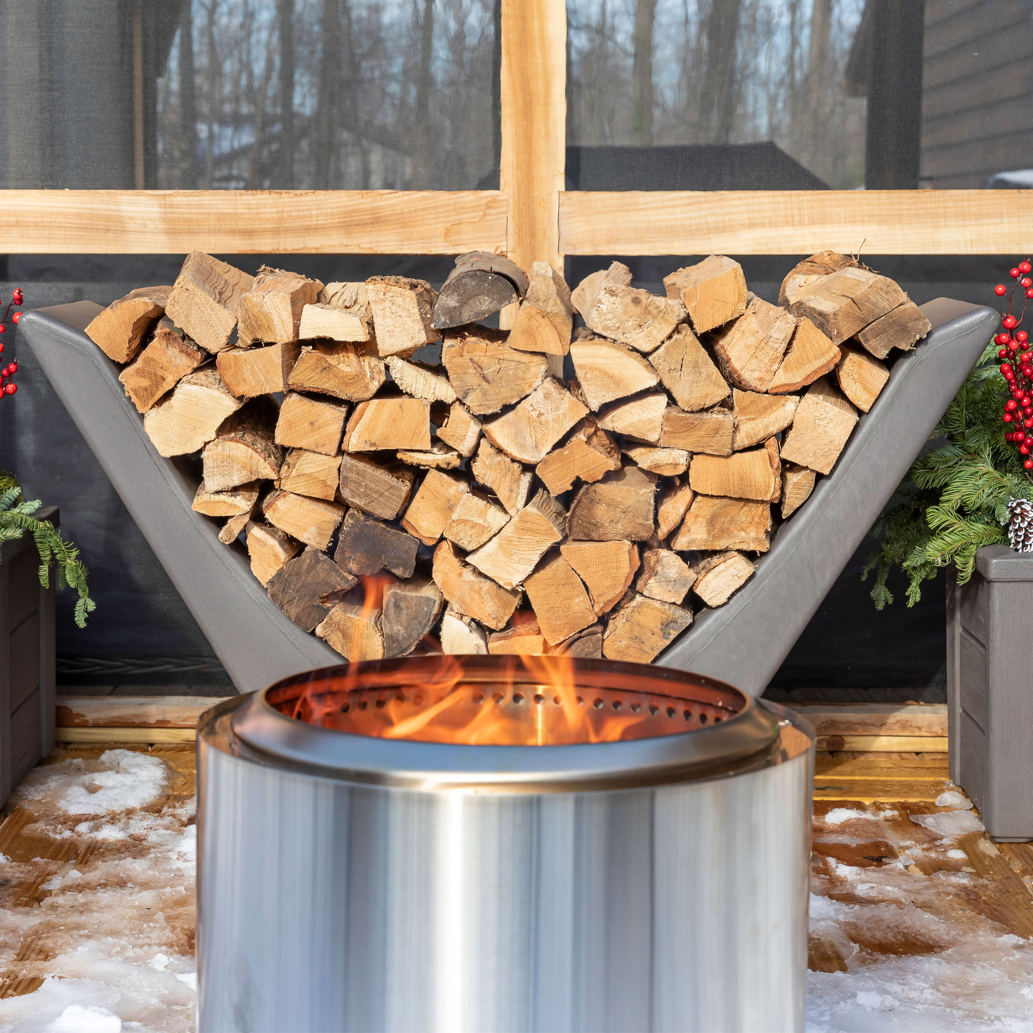 Longhorn Holzkorb für Kaminholz