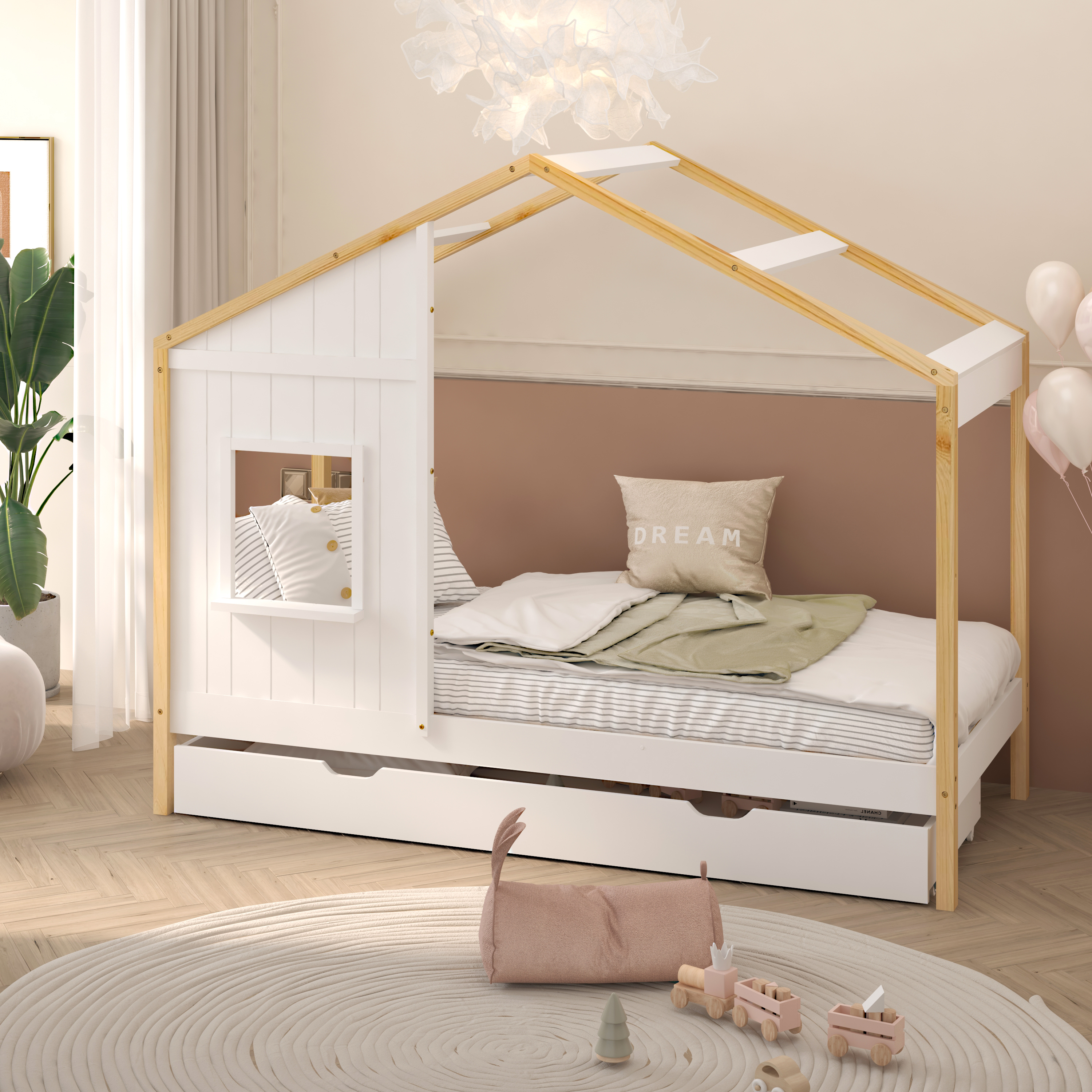 Beau House Bed with Drawer Brown/White – Without Mattress