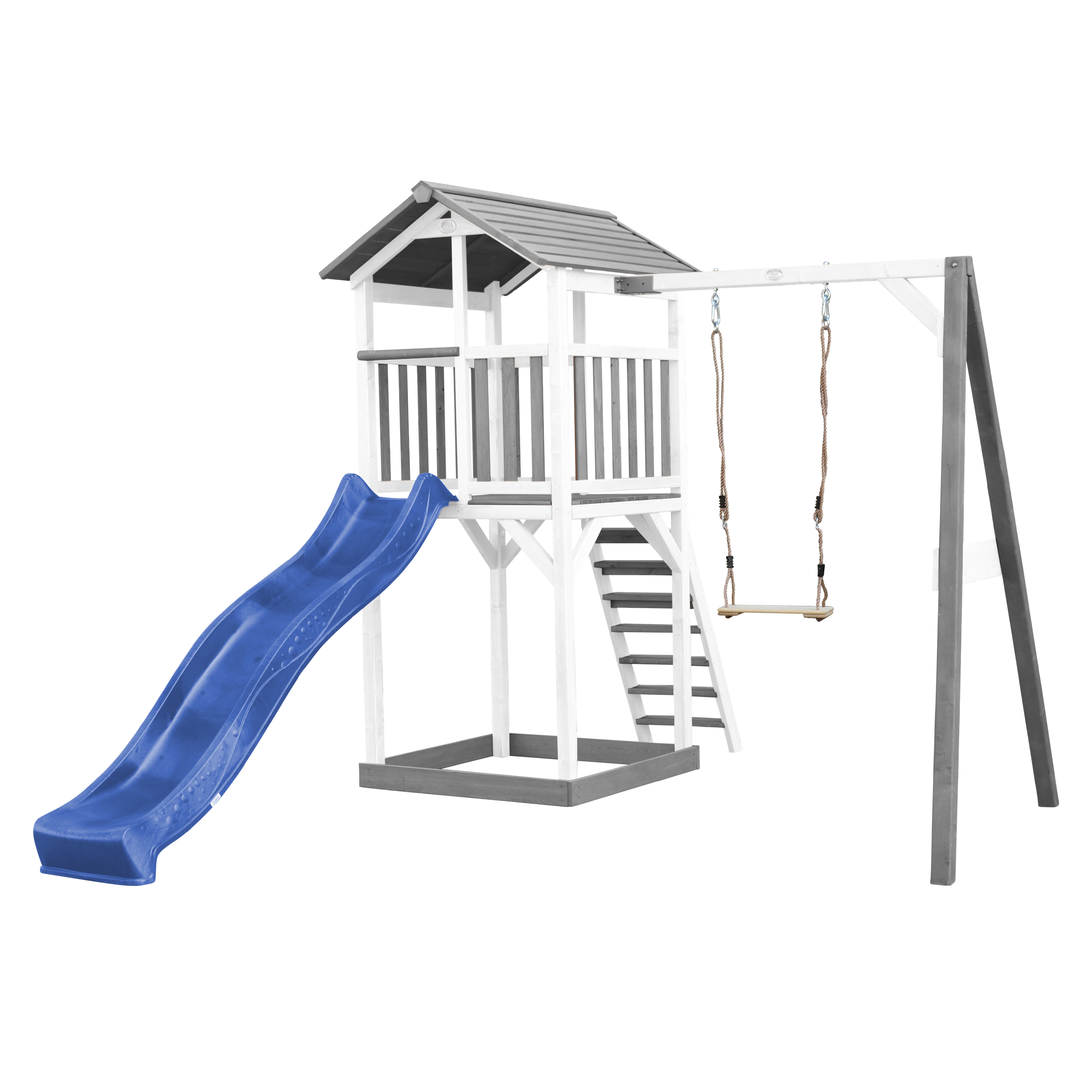 Beach Tower Speeltoren met Enkele Schommel Grijs/wit - Blauw