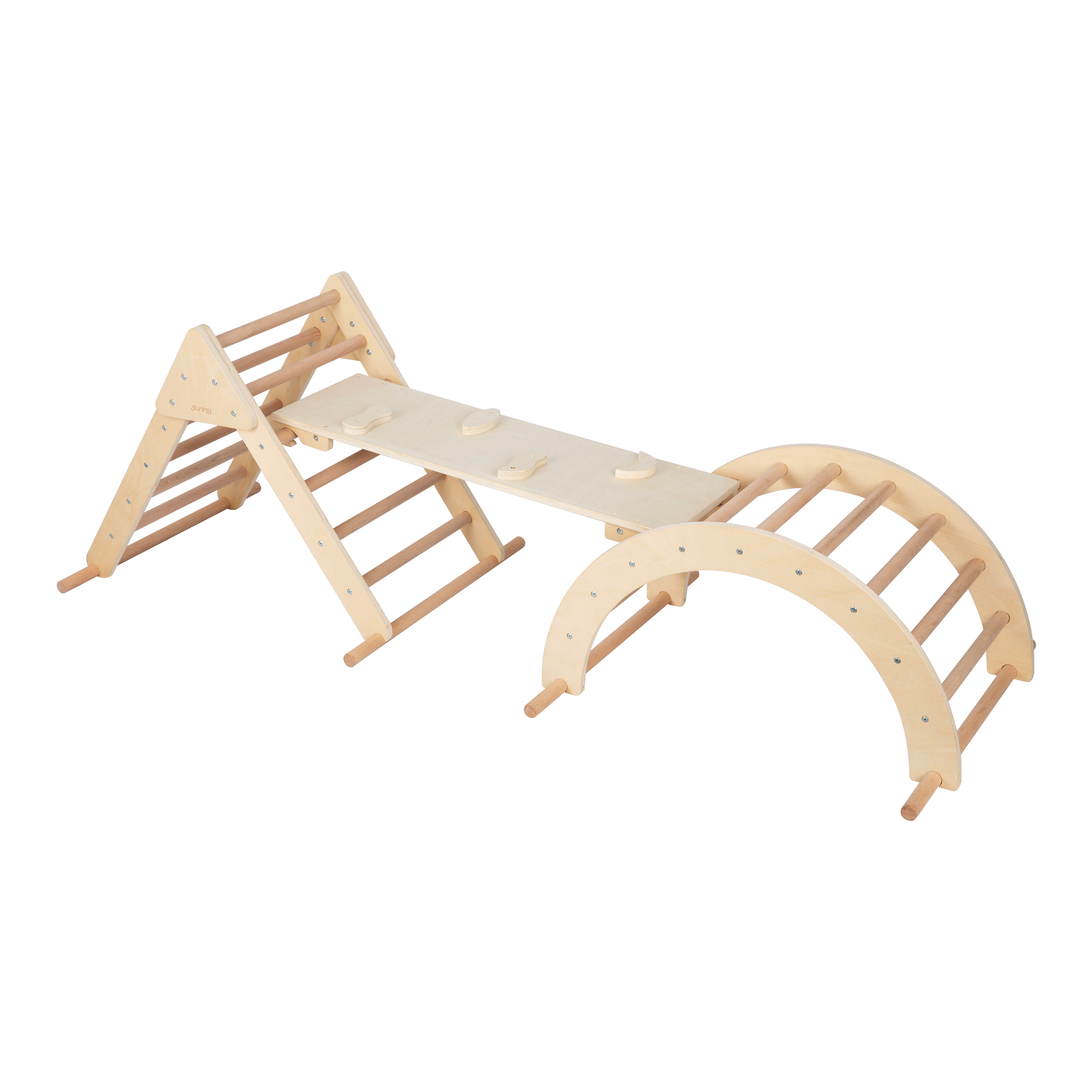 3-in-1 Houten Klimdriehoek met Klimwand en Roc