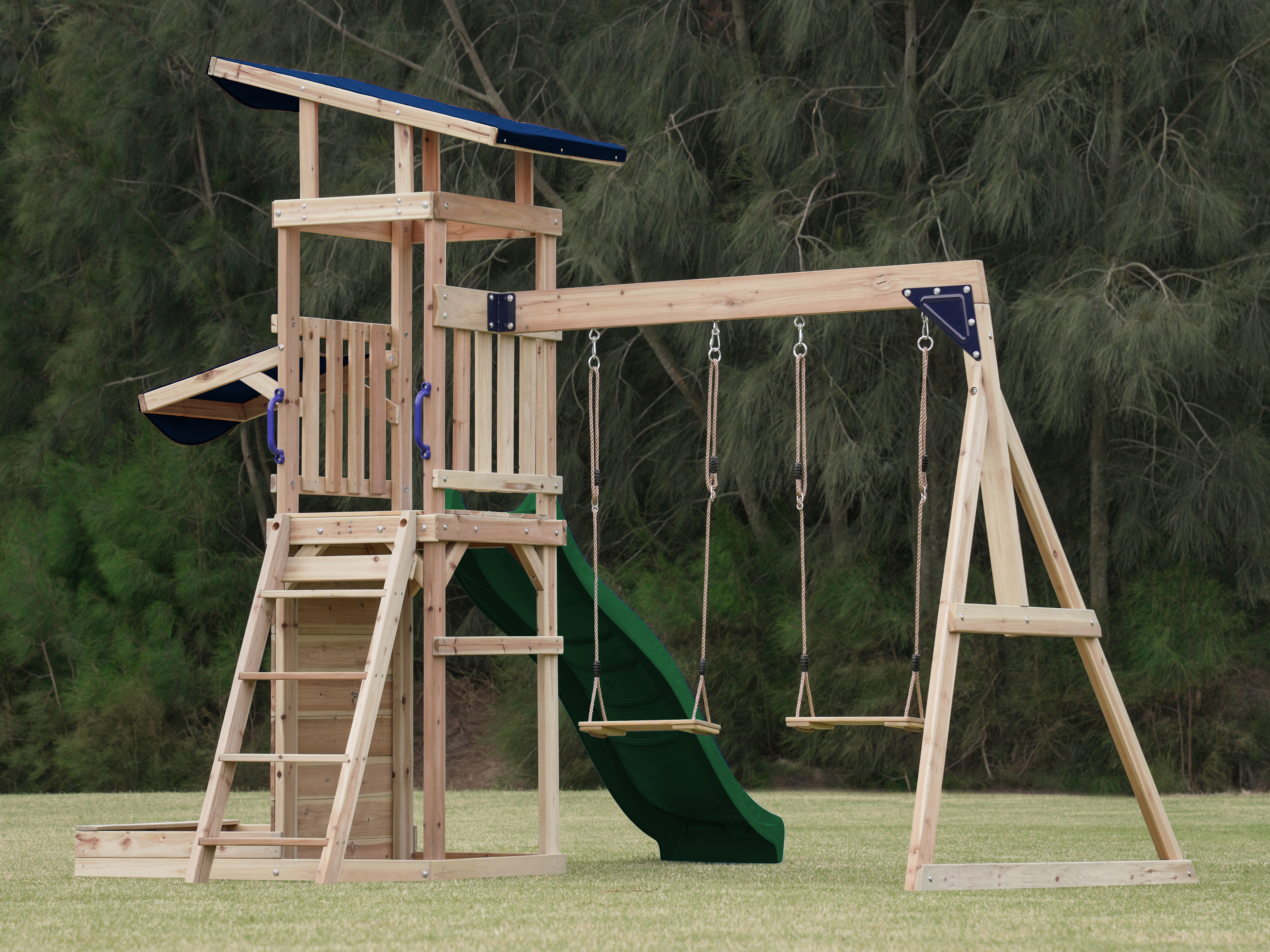 Aire de jeux Malik avec balançoire marron - toboggan vert