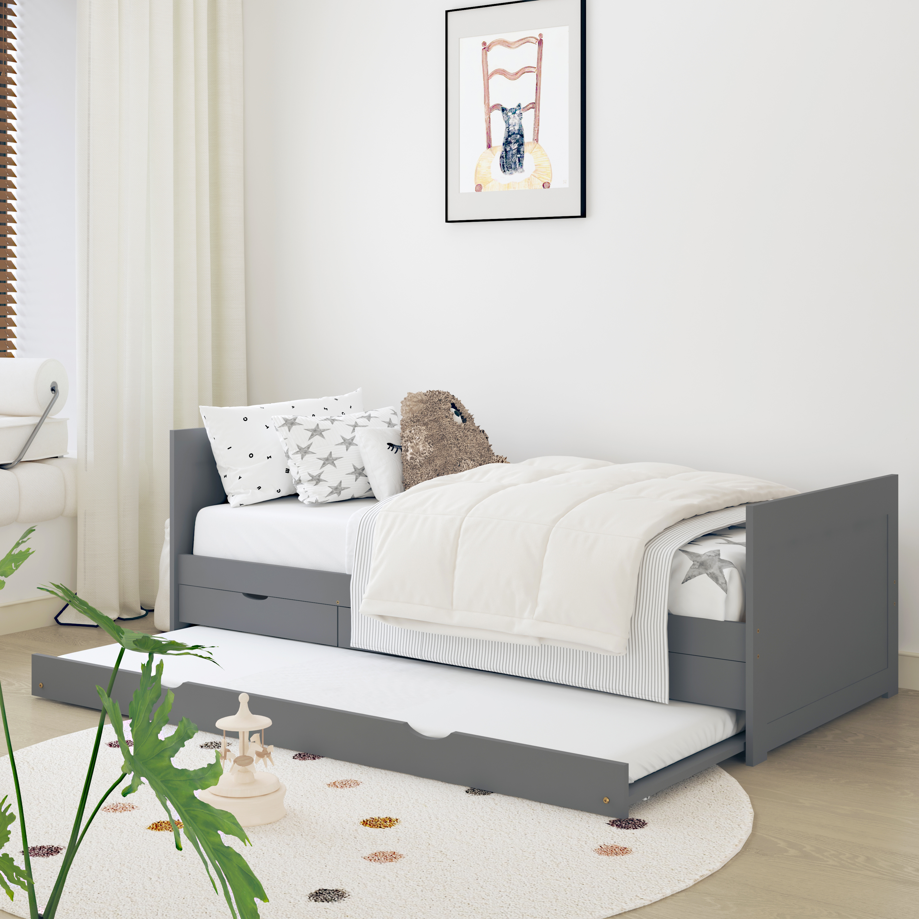 Eli Kids Bed with Trundle Grey– Without Mattress