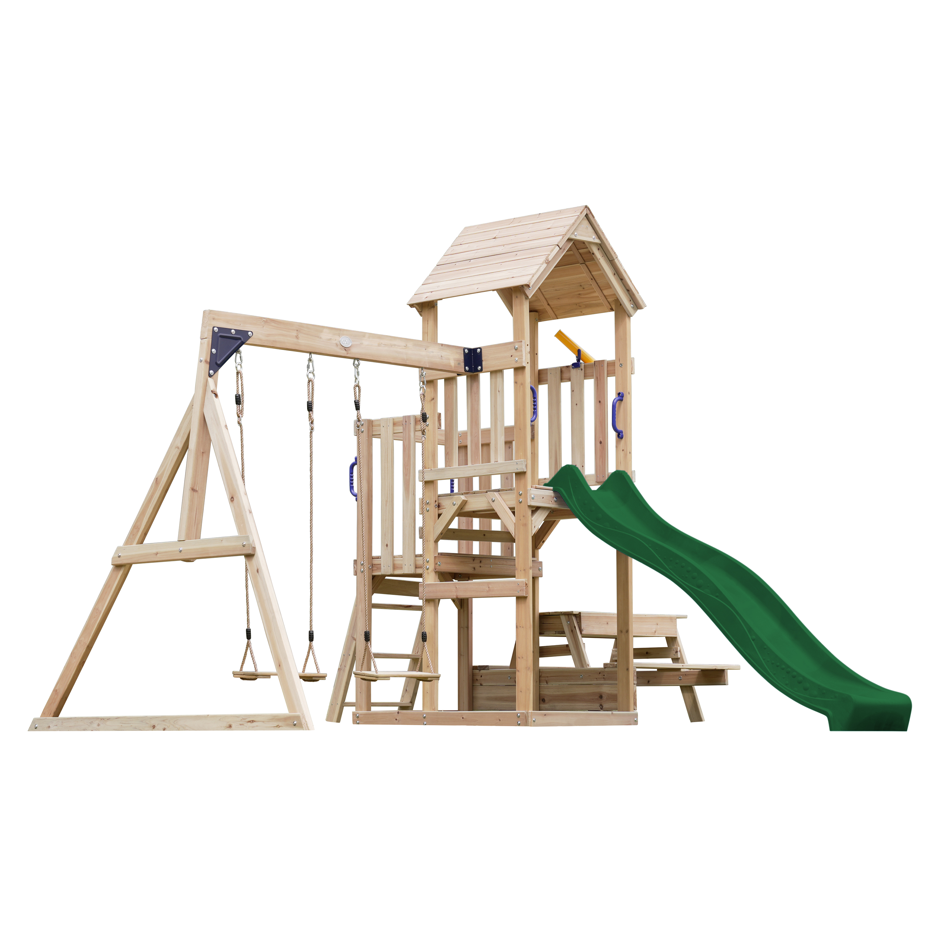 AXI Mette Aire de jeux avec balançoires marron - Vert Slide