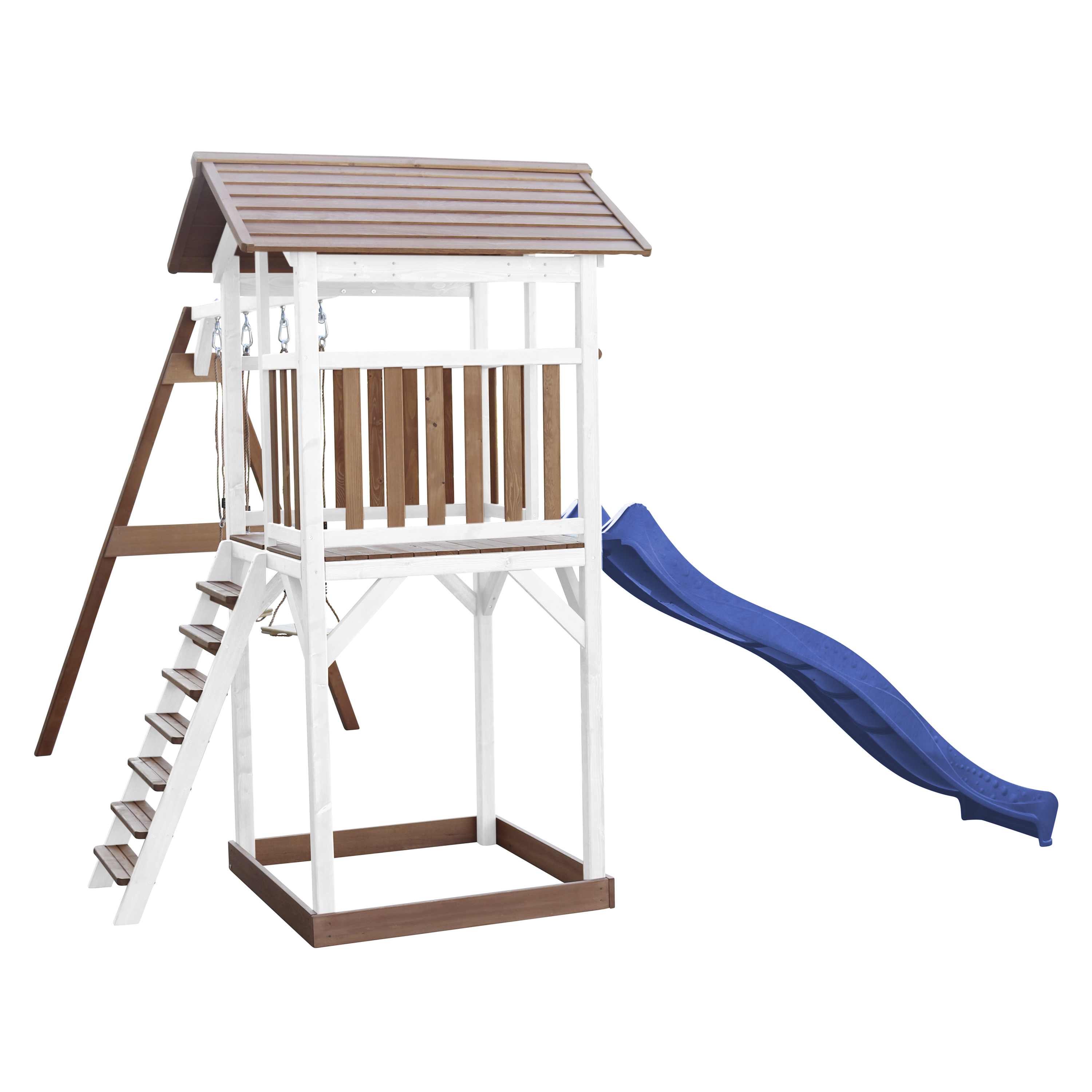 Beach Tower with Double Swing Brown/White - Blue Slide