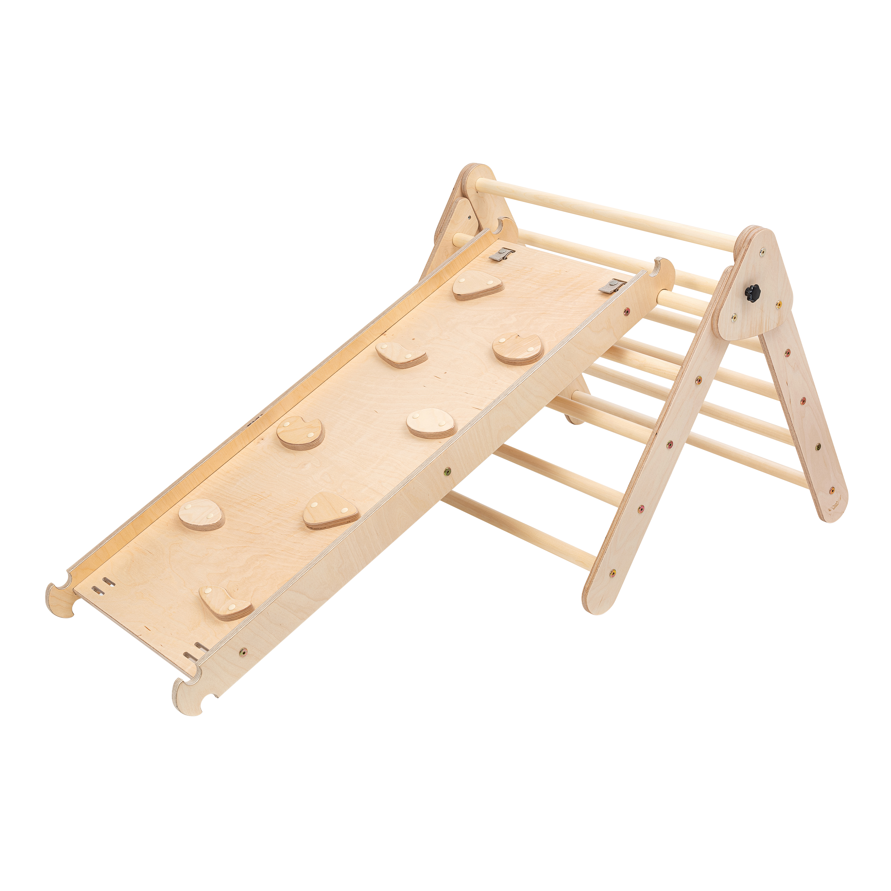 Wooden Climbing Triangle with Ladder and Climbing Wall Natural