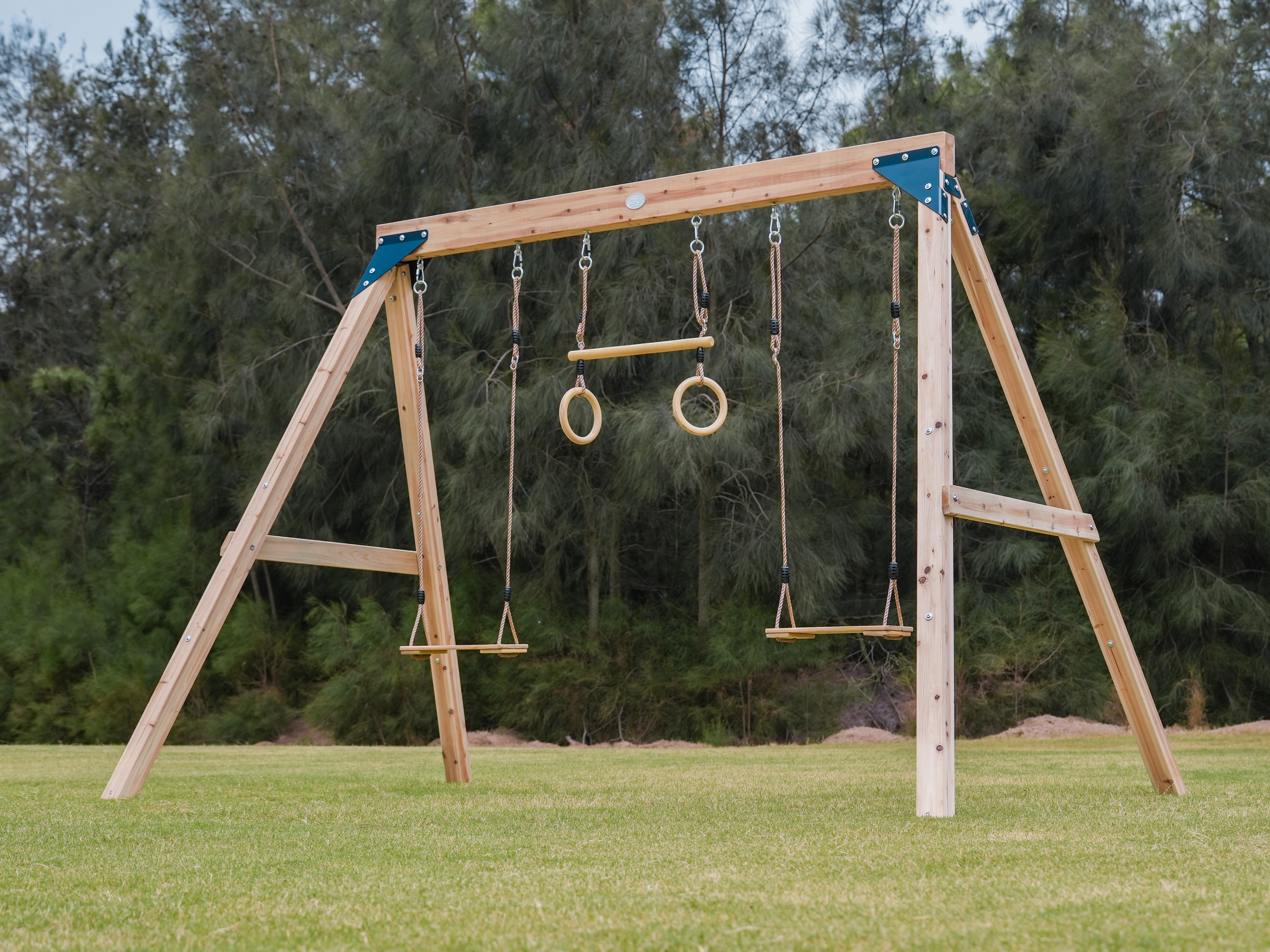 Maya Double wooden Swing with Trapeze Brown