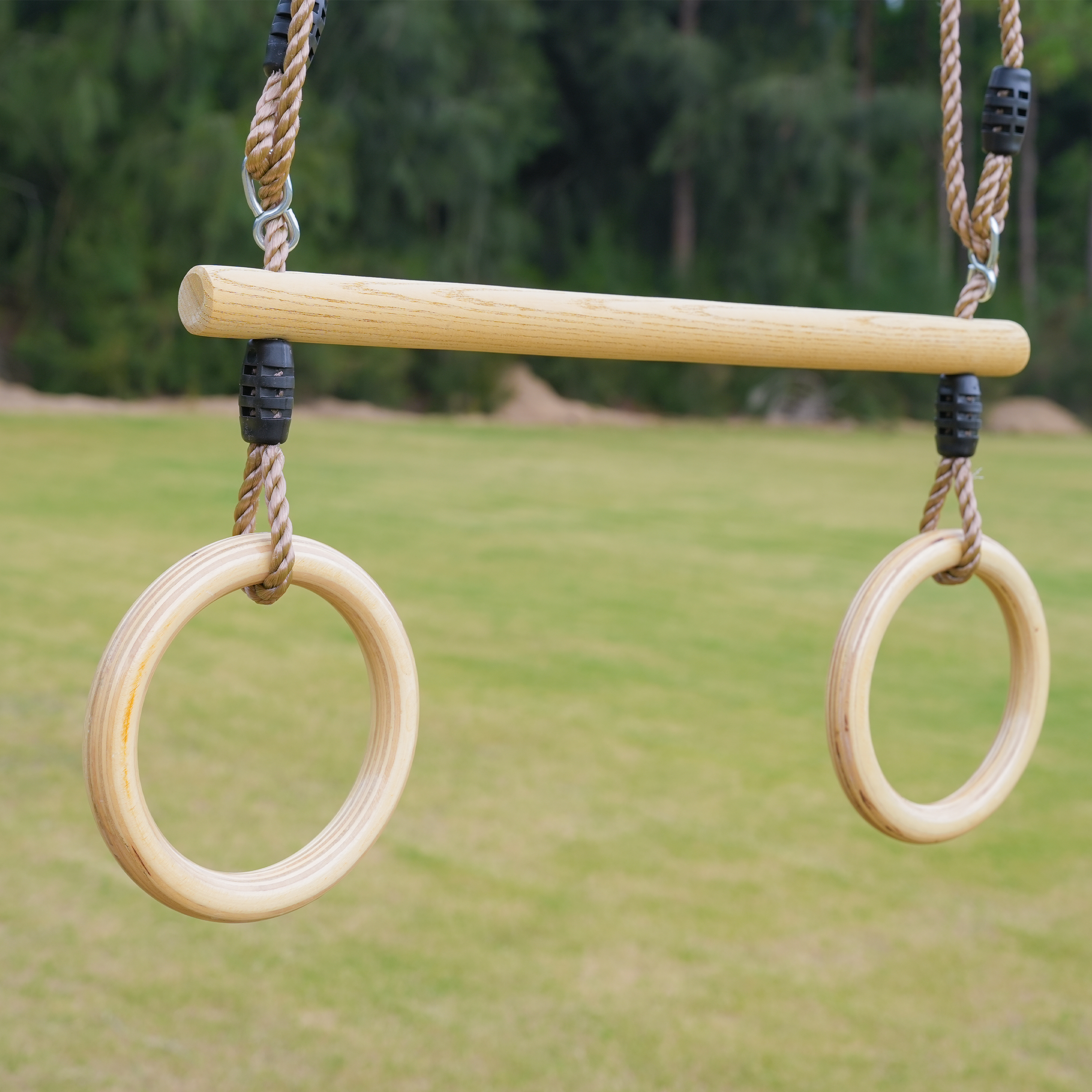 Maya Double wooden Swing with Trapeze Brown