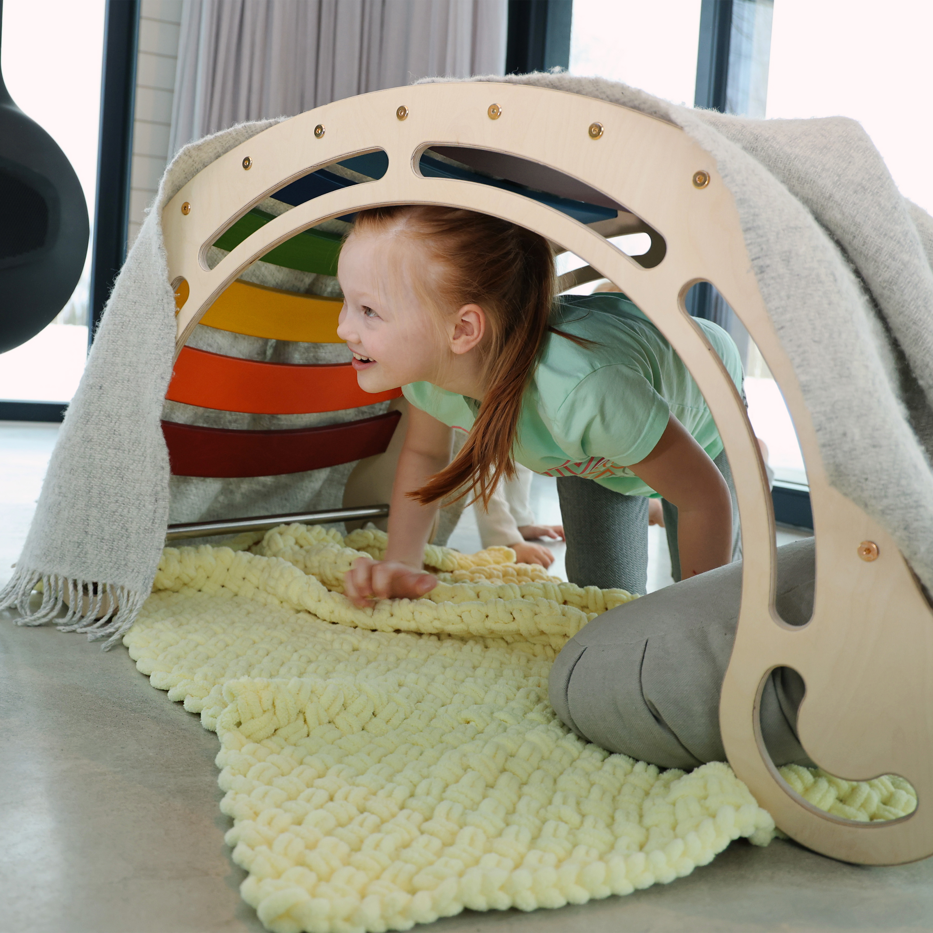 Houten XXL Rocker met Klimwand Regenboog