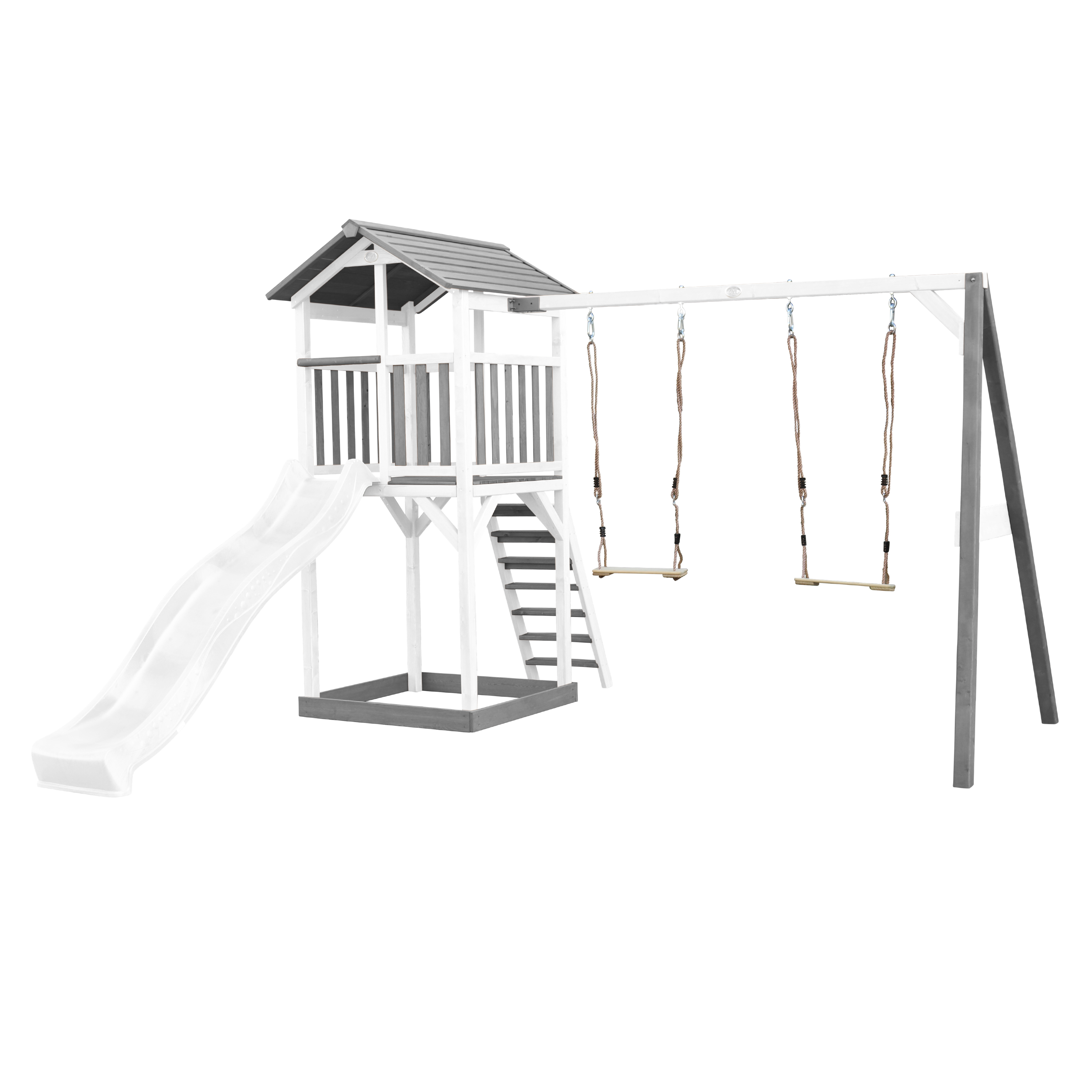 Beach Tower Speeltoren met Dubbele Schommel Grijs/wit - Witt