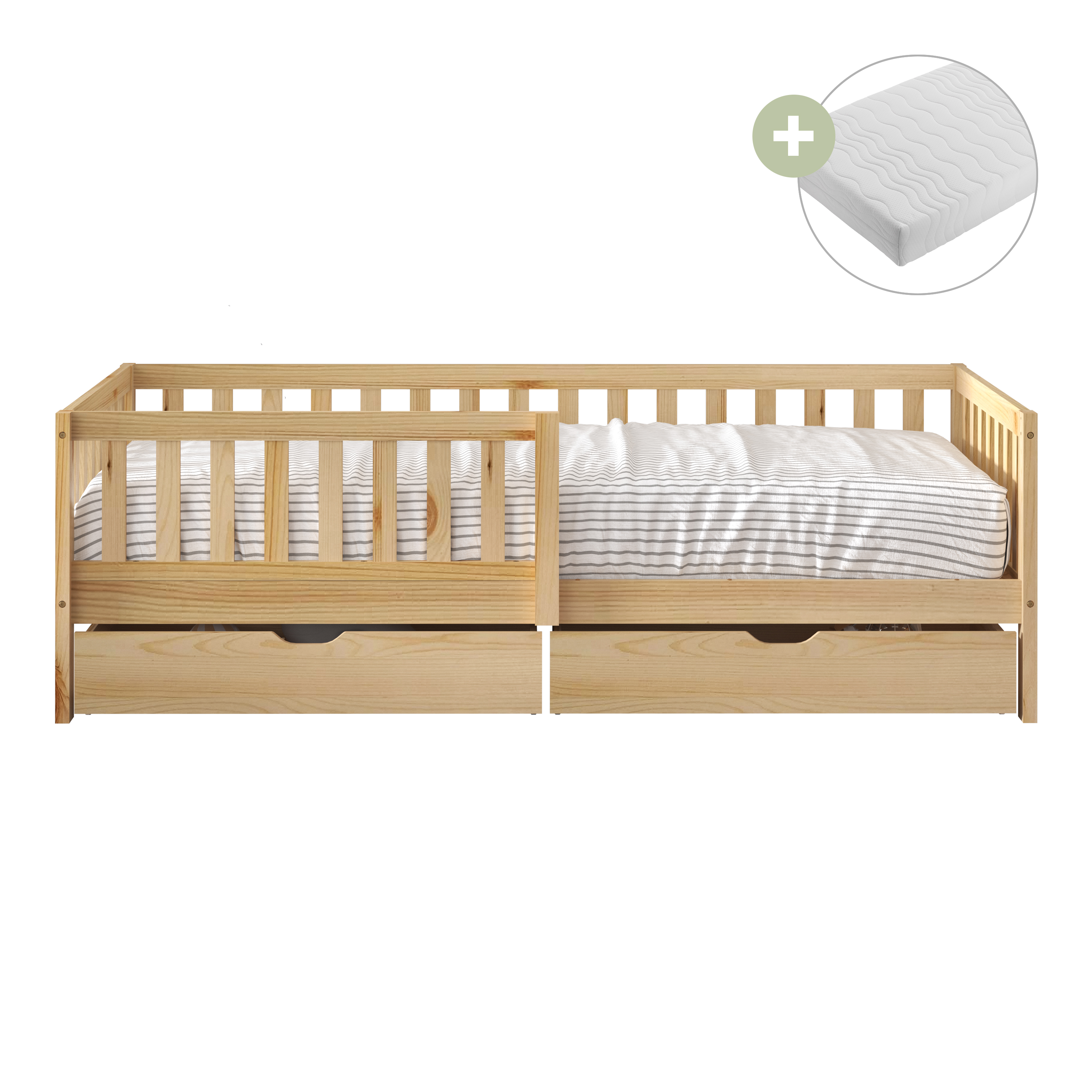 Isa Kids Bed with Storage Drawers Natural – With Mattress