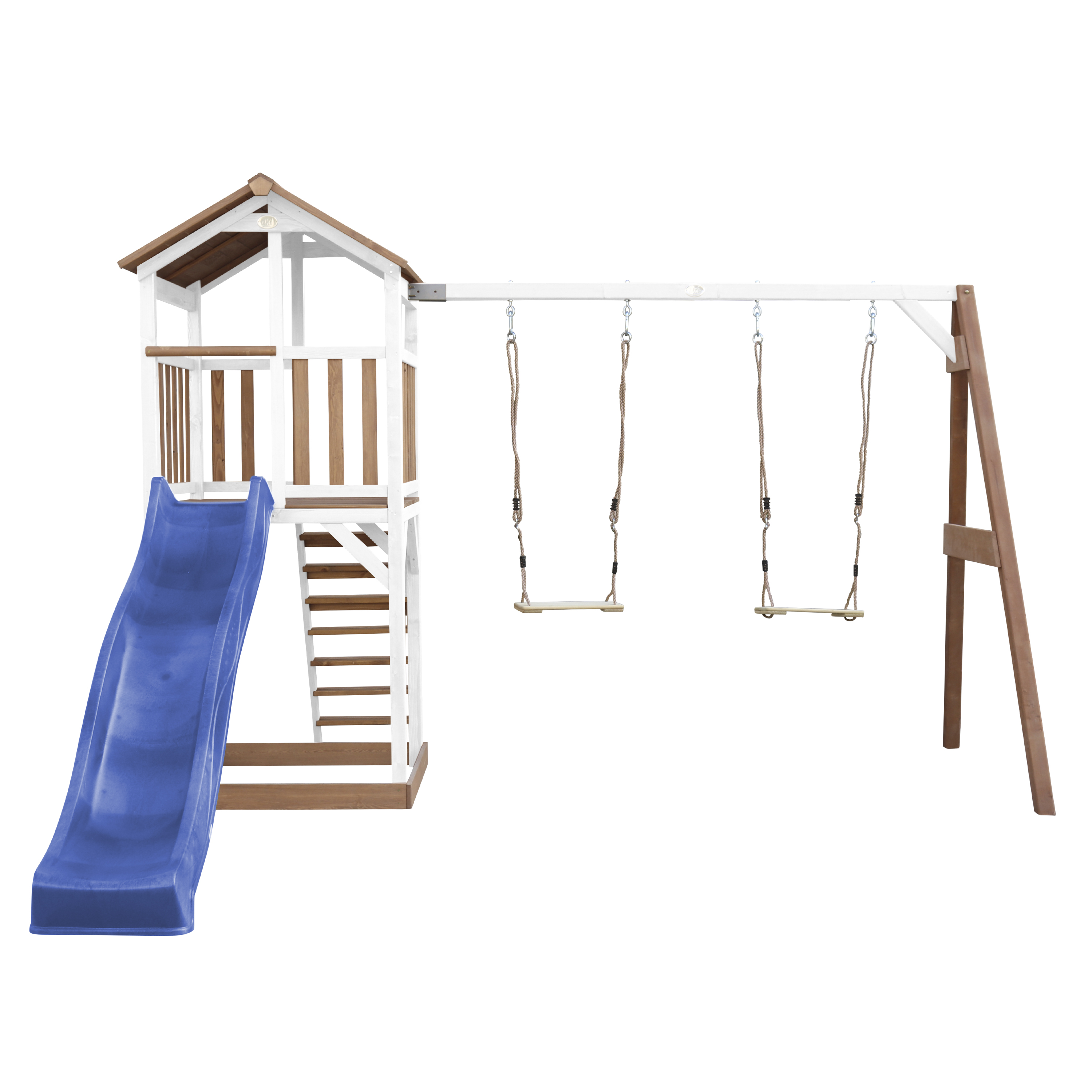 Beach Tower with Double Swing Brown/White - Blue Slide