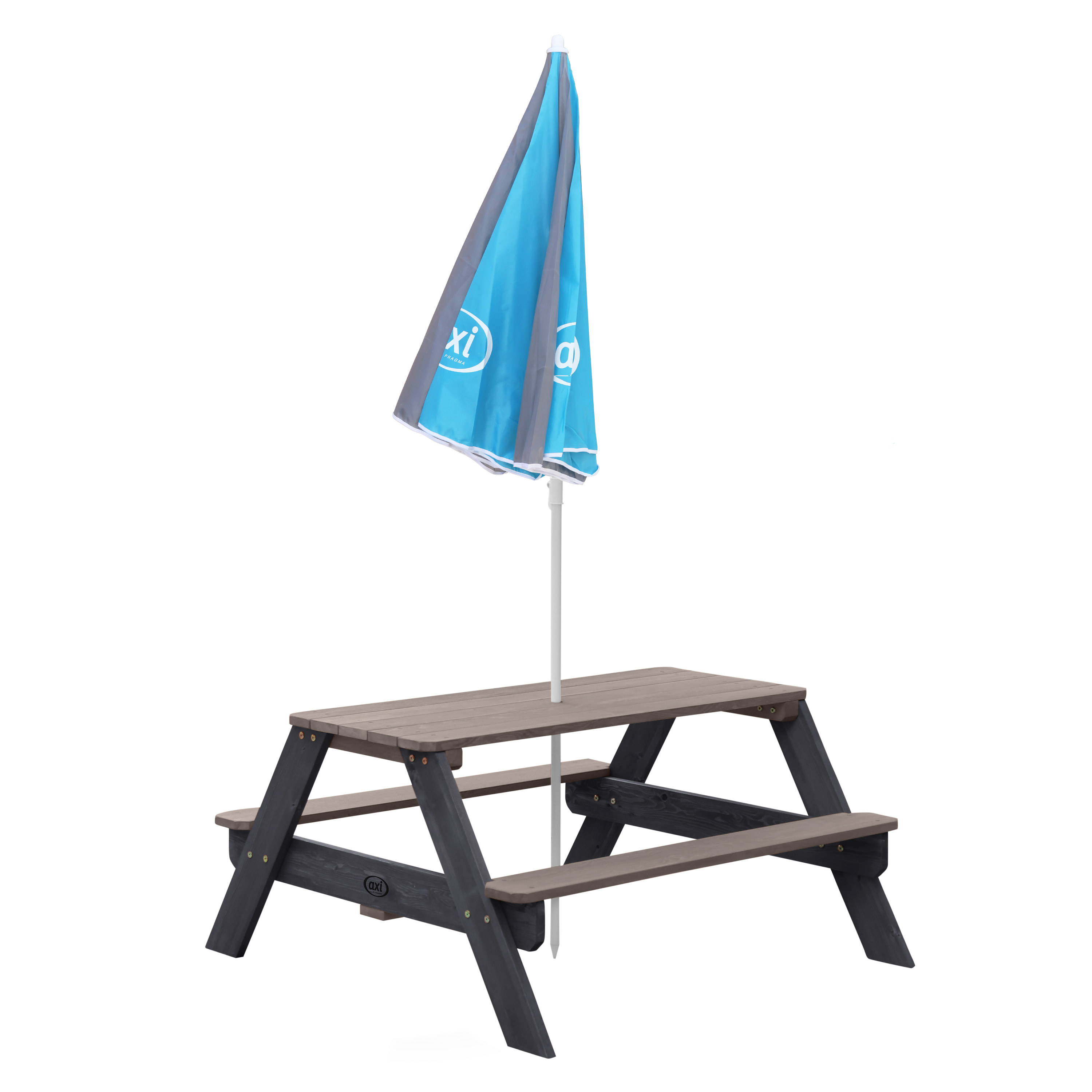 Nick Picknicktafel Antraciet/grijs - Parasol Blauw/grijs