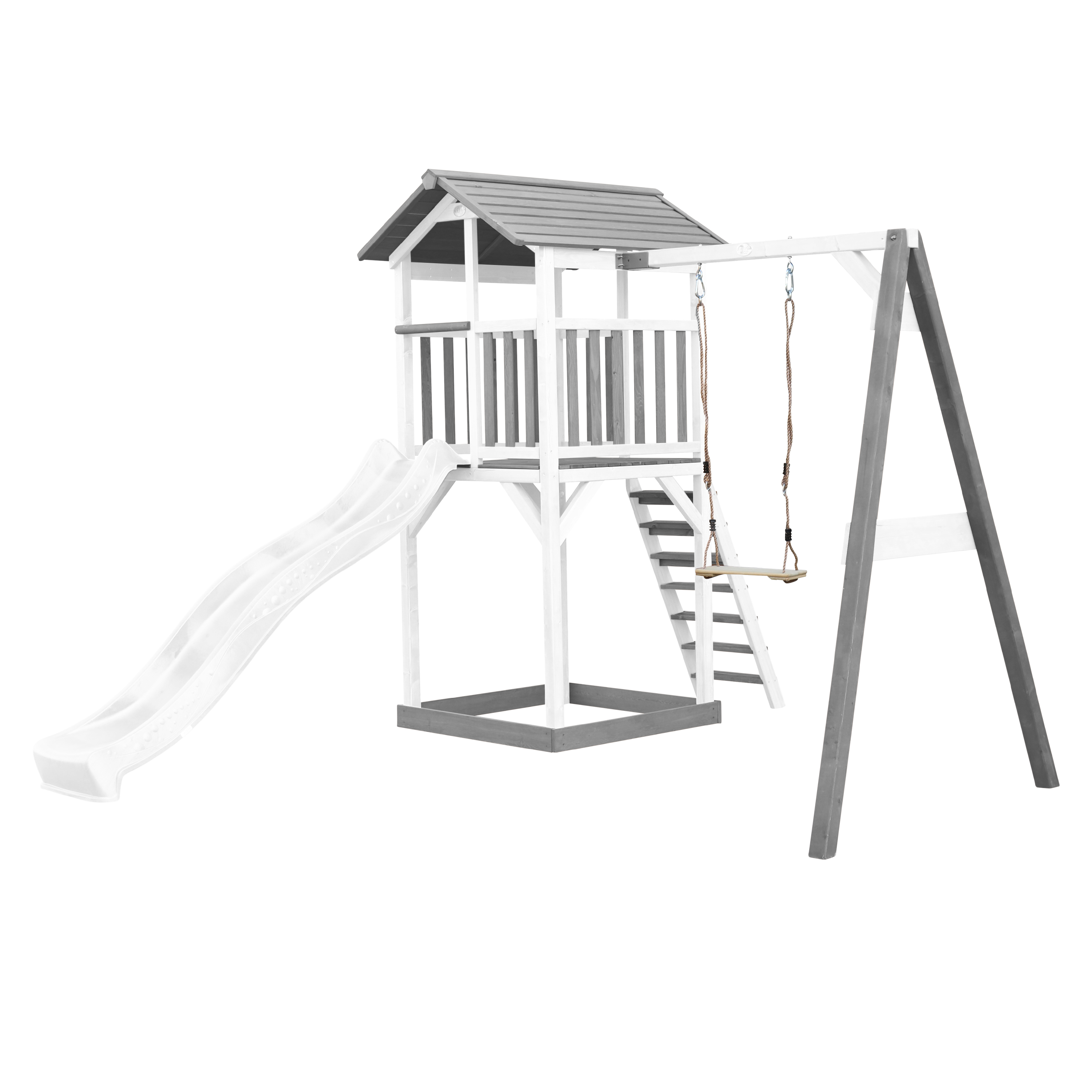 Beach Tower Speeltoren met Enkele Schommel Grijs/wit - Witte