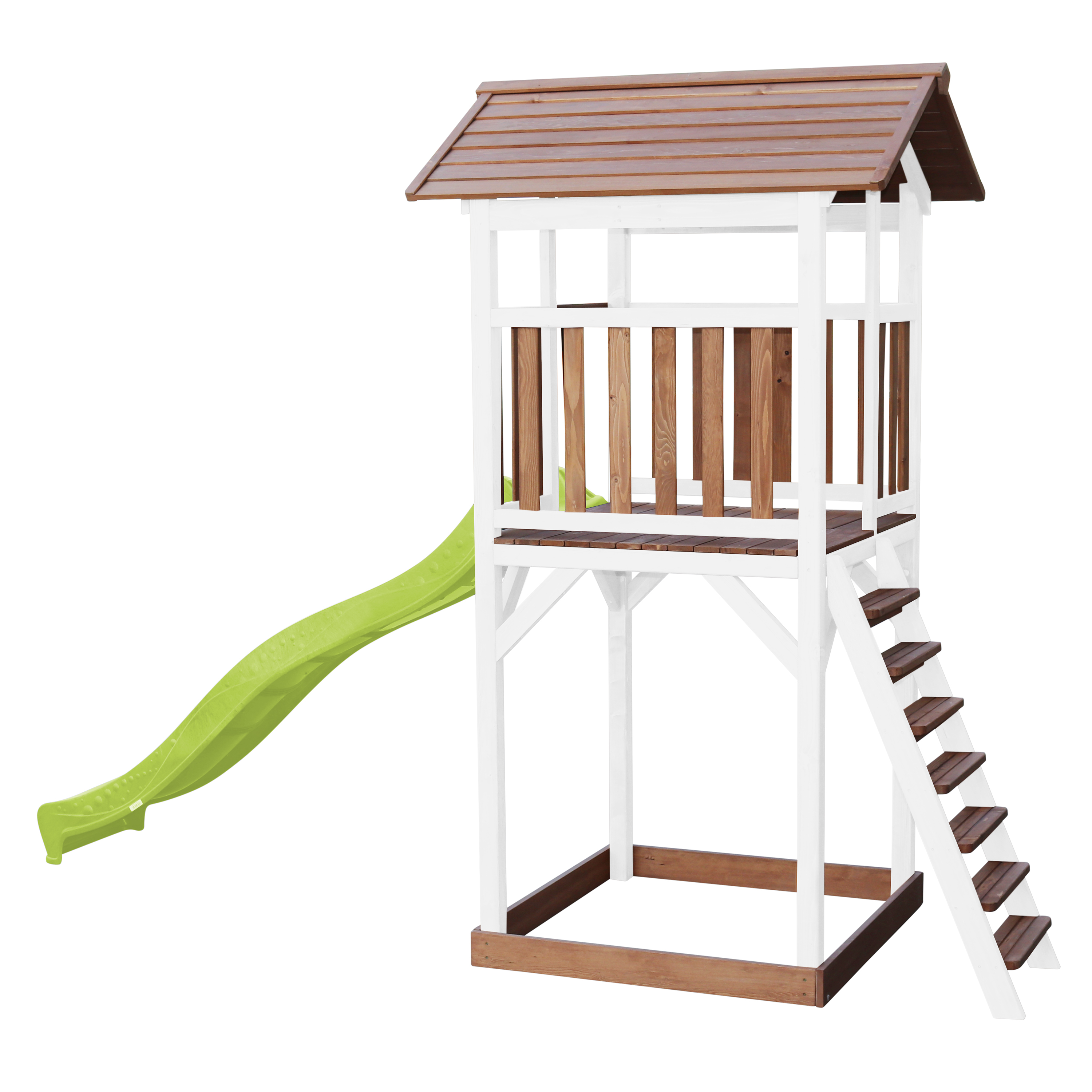Beach Tower Speeltoren Bruin/wit - Limoen groene Glijbaan