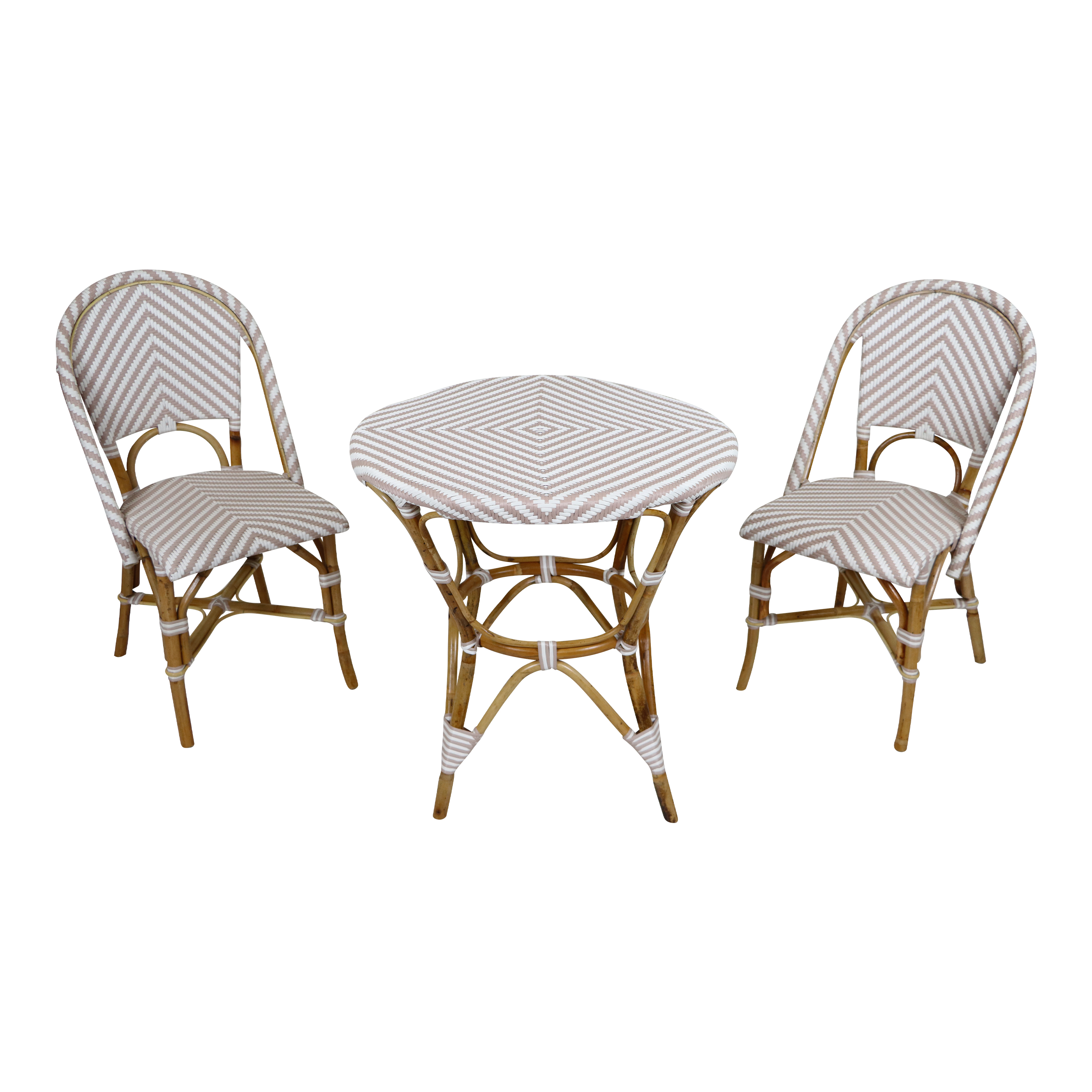 Jacqueline Chaises et Table Bistrot en Rotin Marron/Blanc