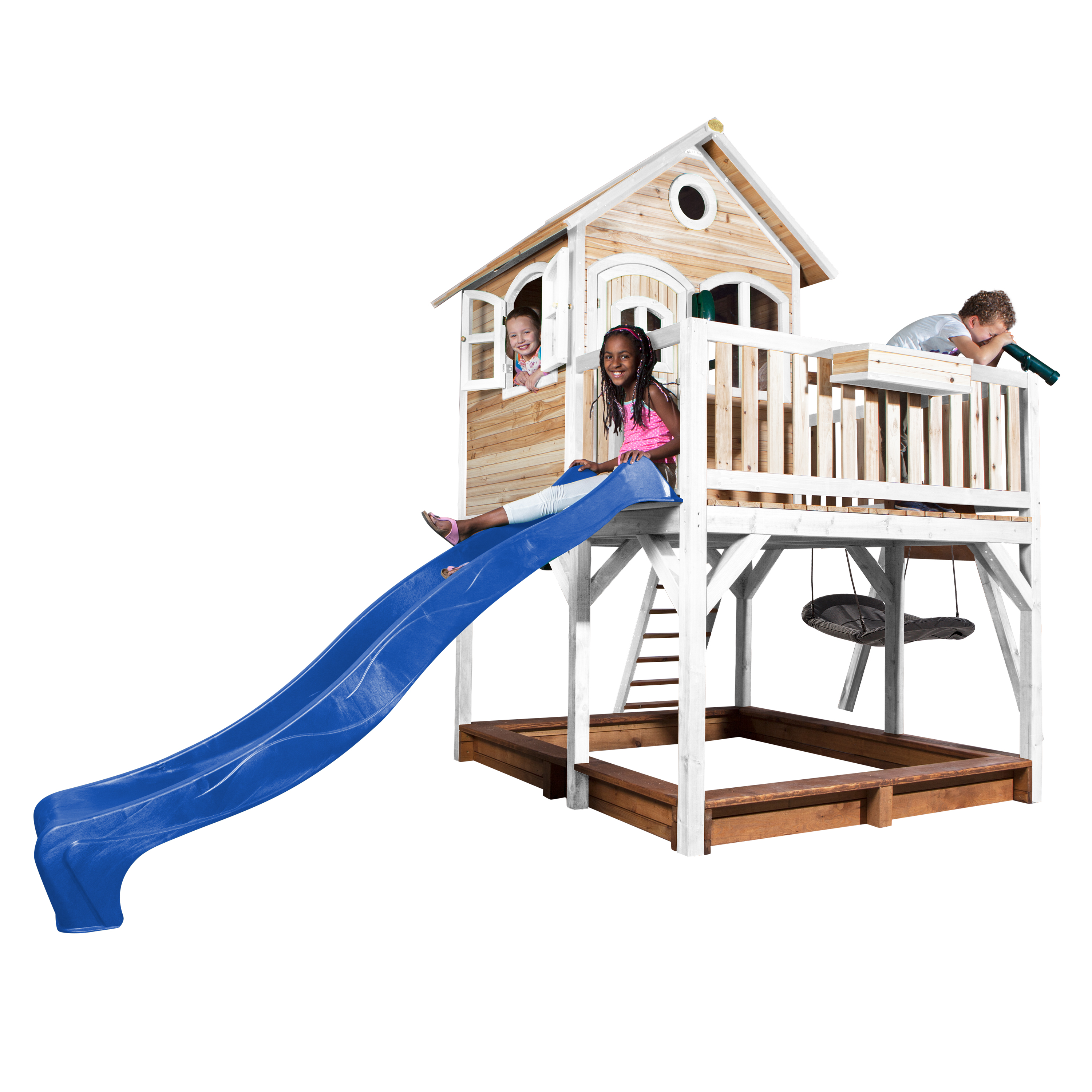 Liam Playhouse with Roxy Nest Swing Brown/White - Blue Slide