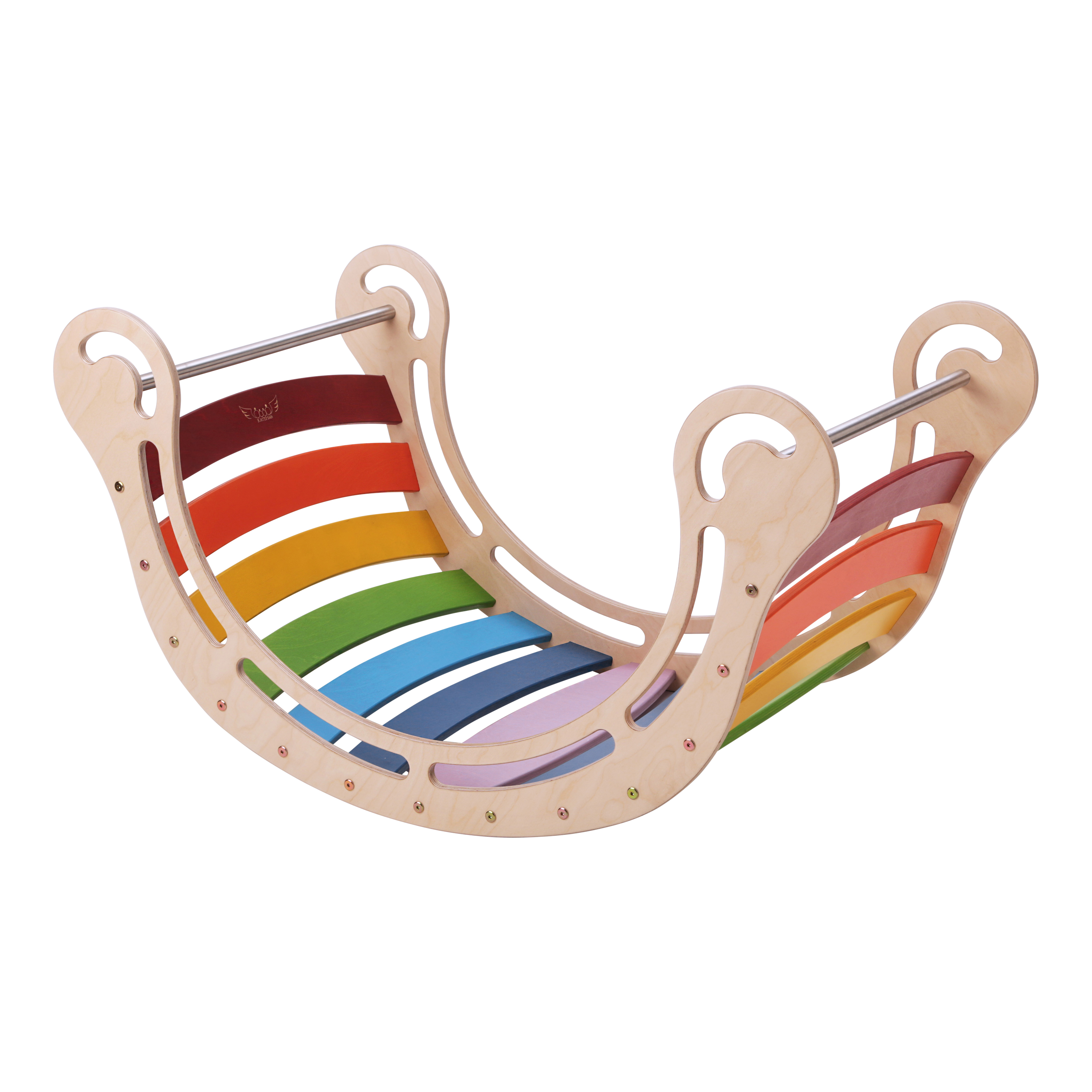 Houten XXL Rocker met Klimwand Regenboog