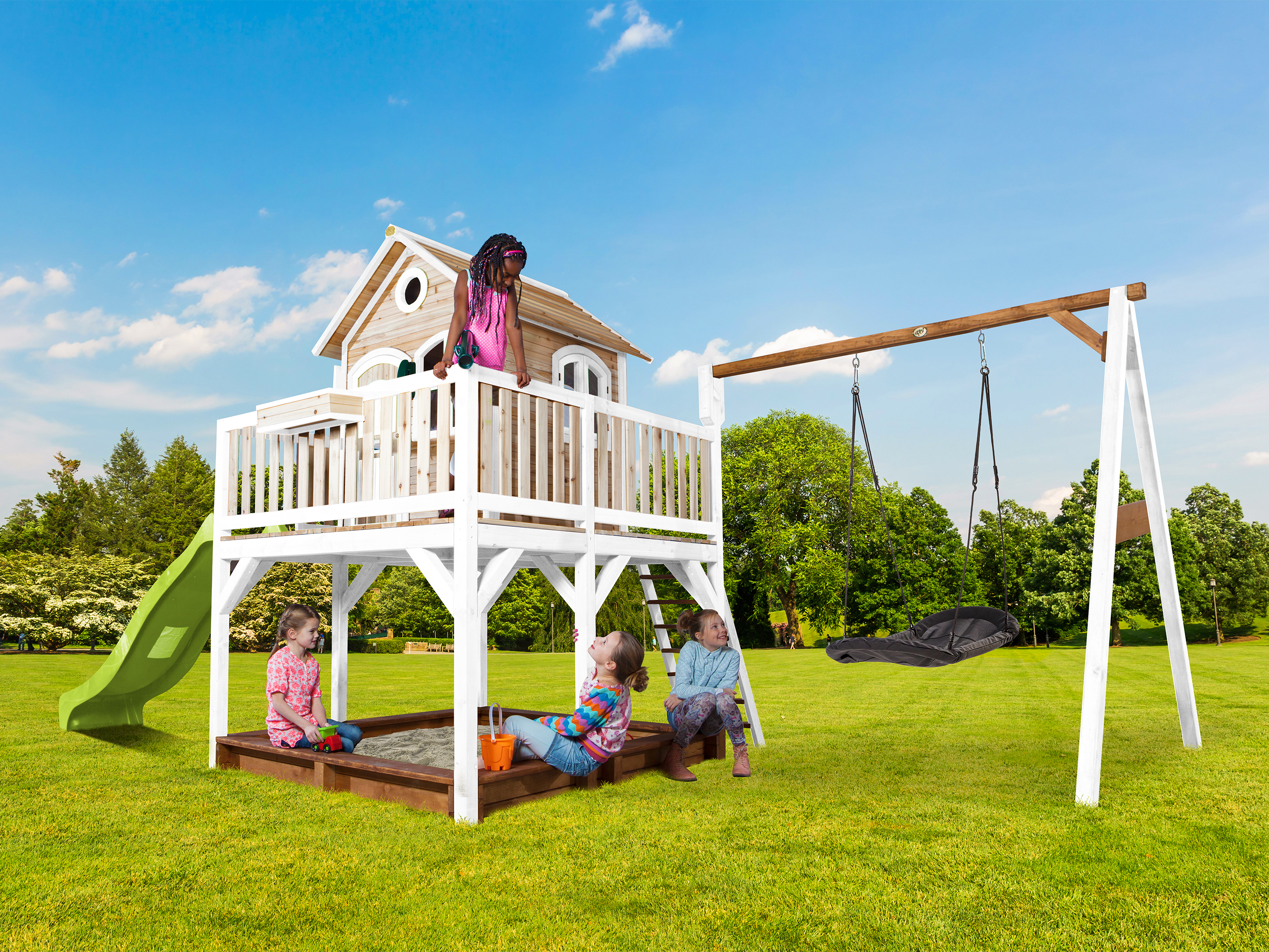 Liam Playhouse with Roxy Nest Swing Brown/White - Lime Green