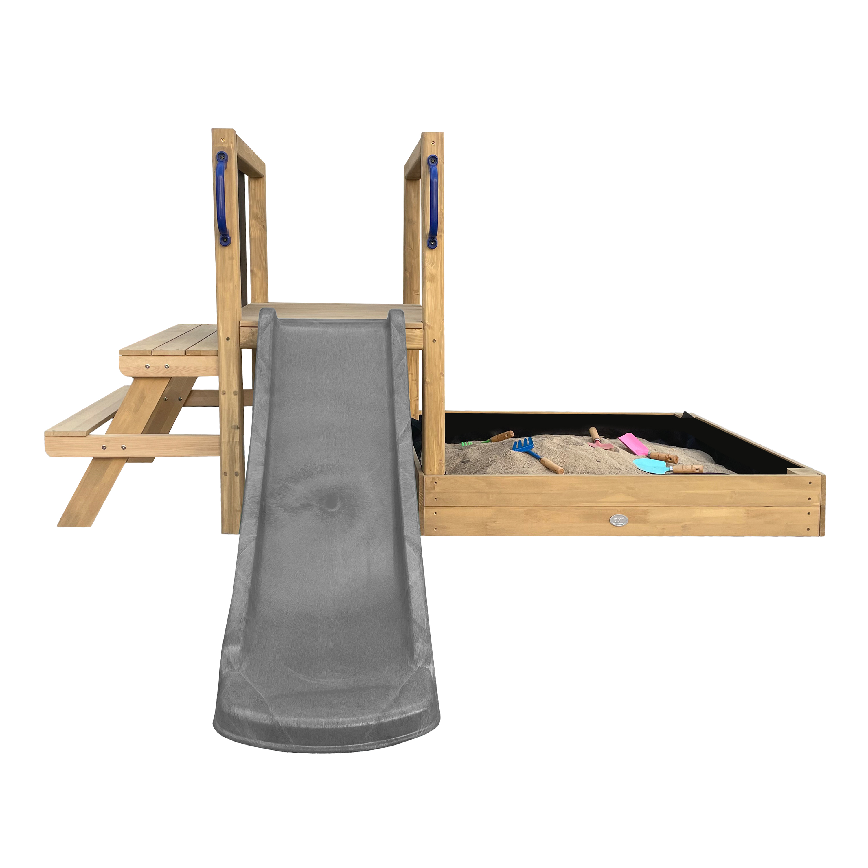 Leah Playtower - Sandbox and Picnic Table - Grey Slide