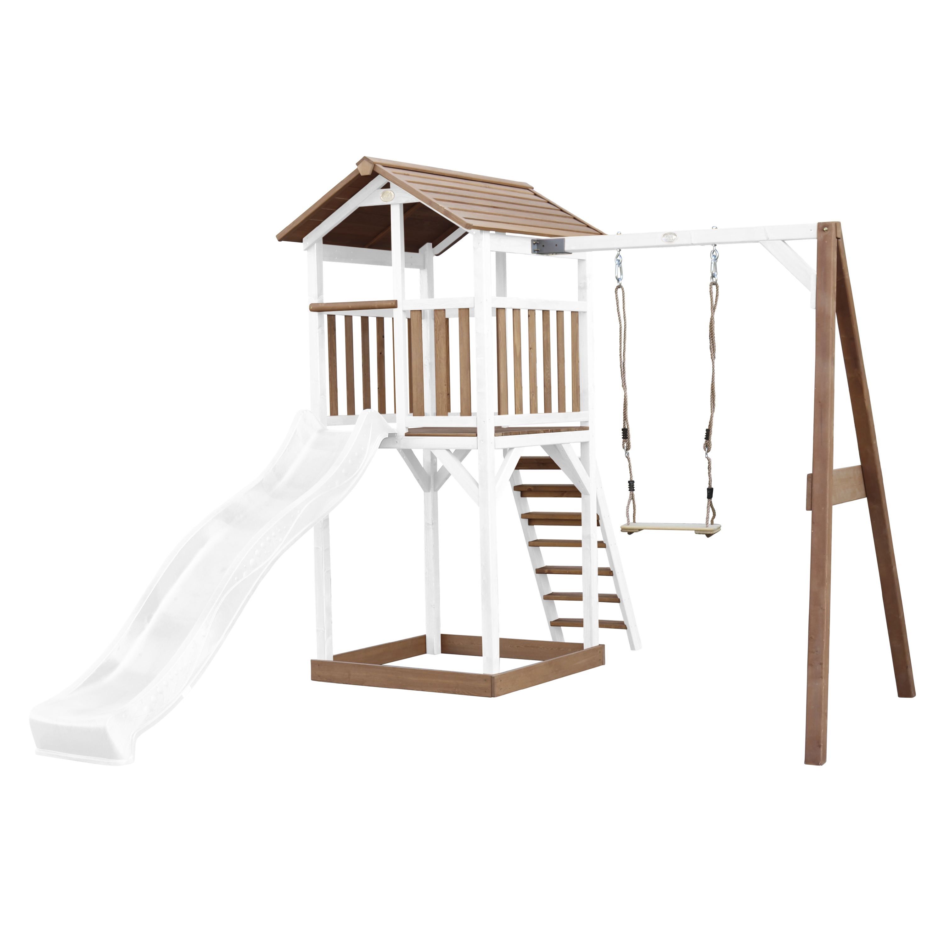 Beach Tower Speeltoren met Enkele Schommel Bruin/wit - Witte