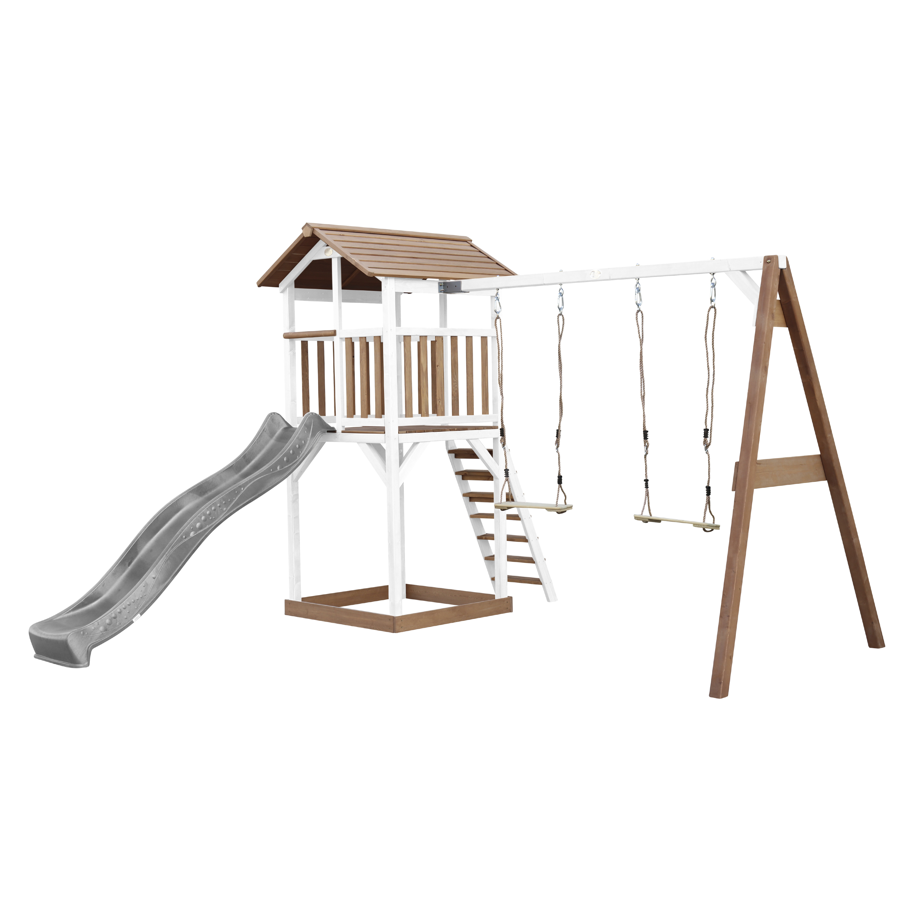 Beach Tower with Double Swing Brown/White - Grey Slide