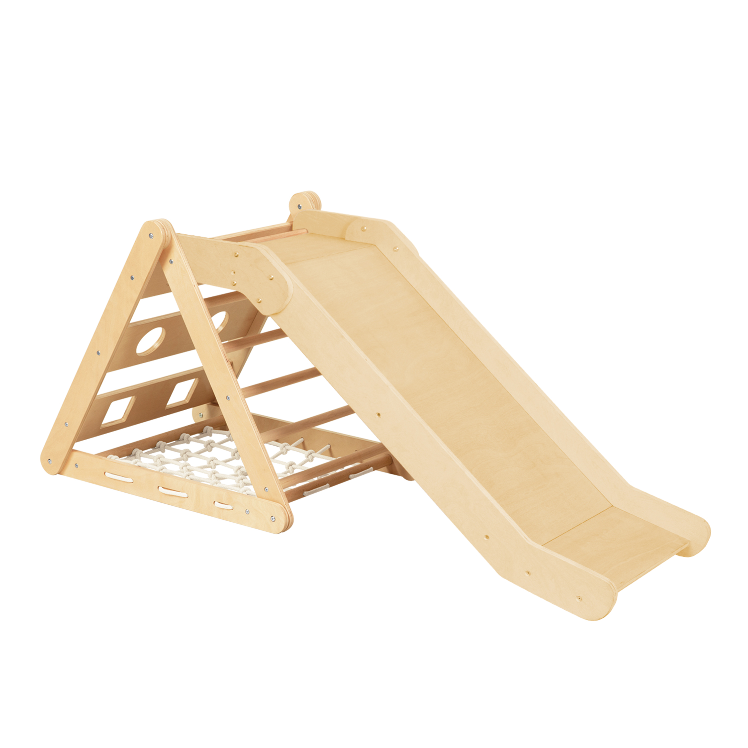 Sammie 2-in-1 Houten Klimdriehoek met Glijbaan Naturel