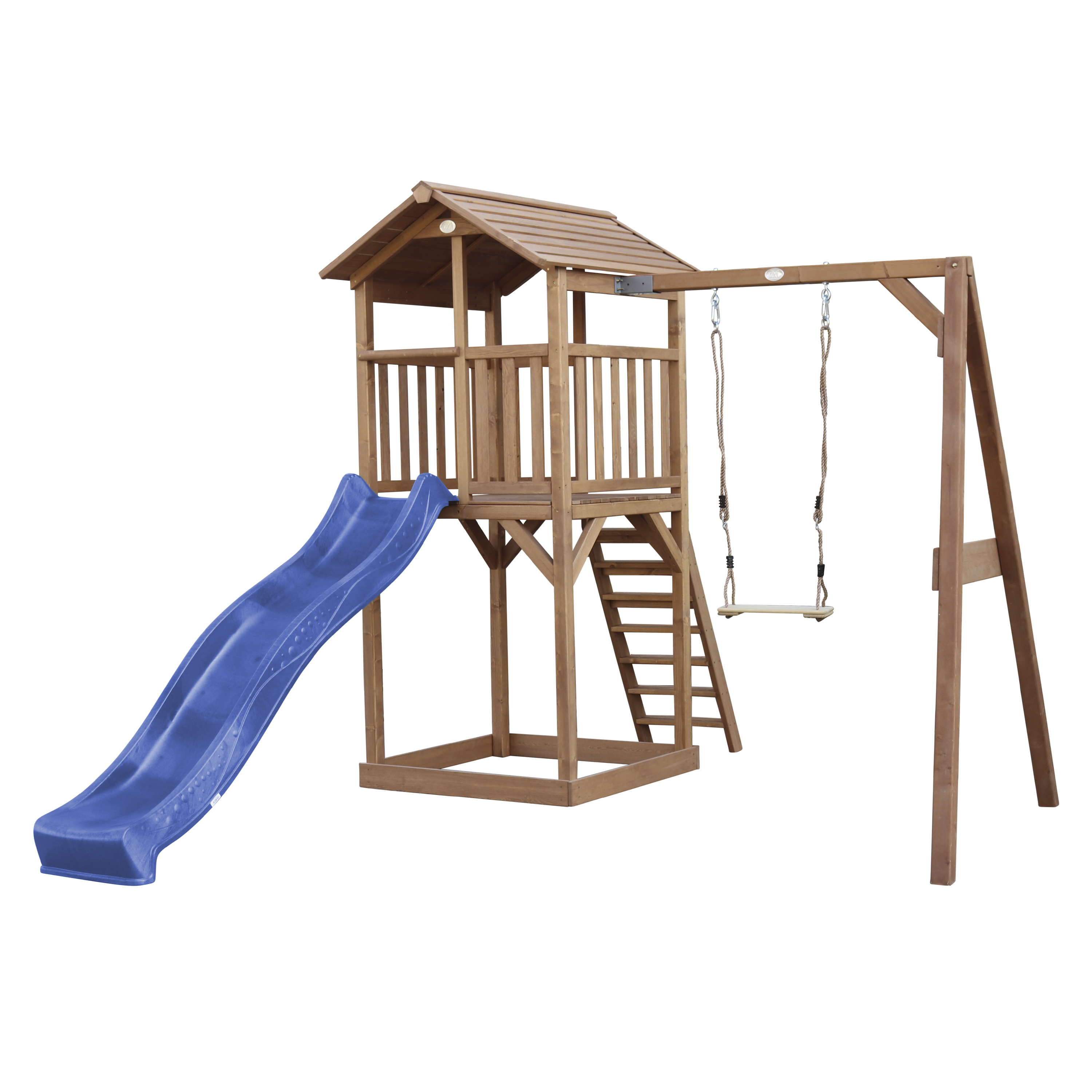 Beach Tower with Single Swing Brown - Blue Slide