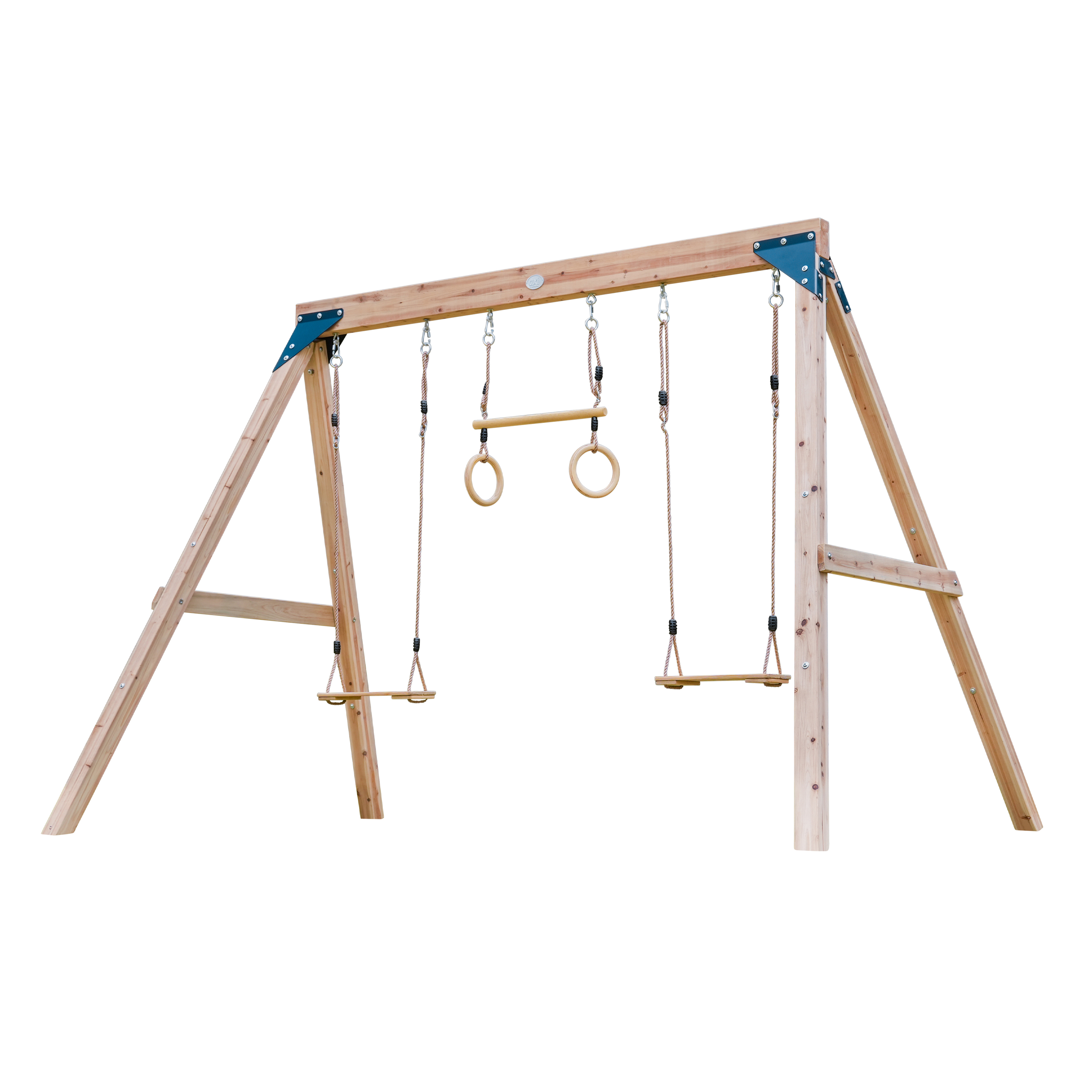Maya Double wooden Swing with Trapeze Brown