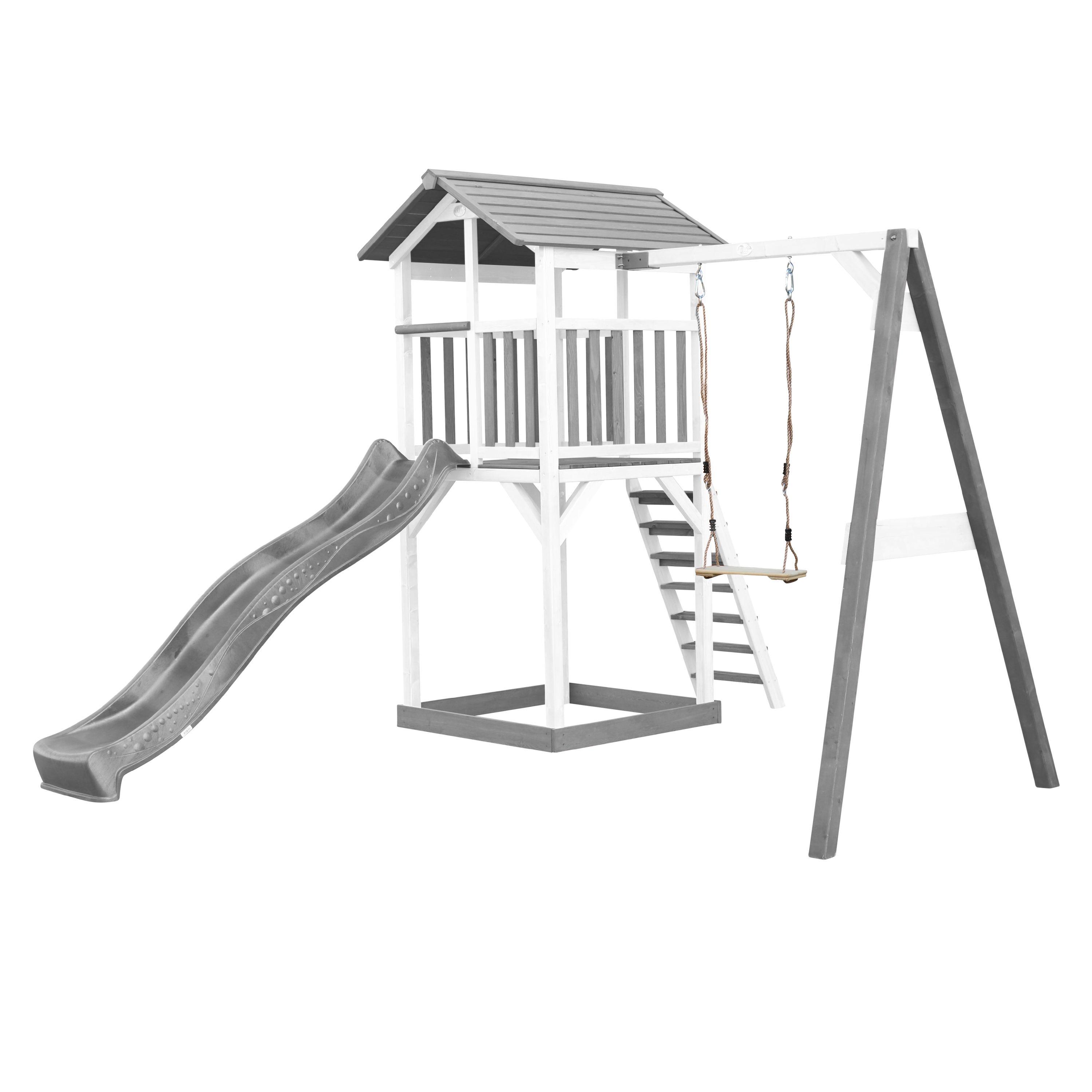 Beach Tower Speeltoren met Enkele Schommel Grijs/wit - Grijz